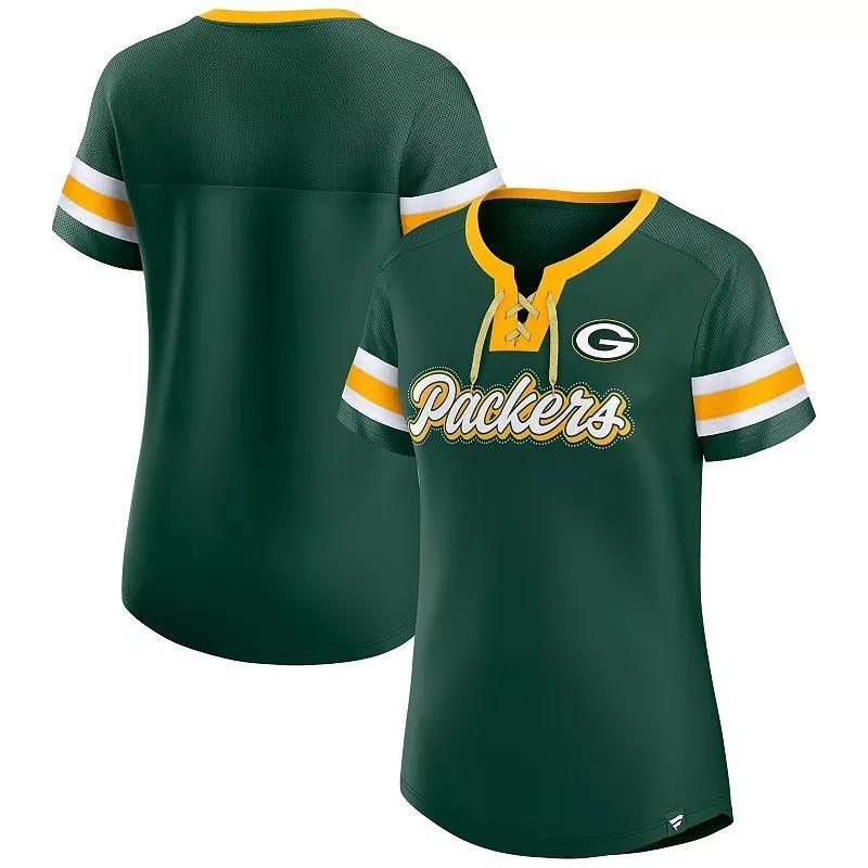 Women's Fanatics  Green Miami Hurricanes Iconic Athena Lace-Up T-Shirt, Size: Small Product Image