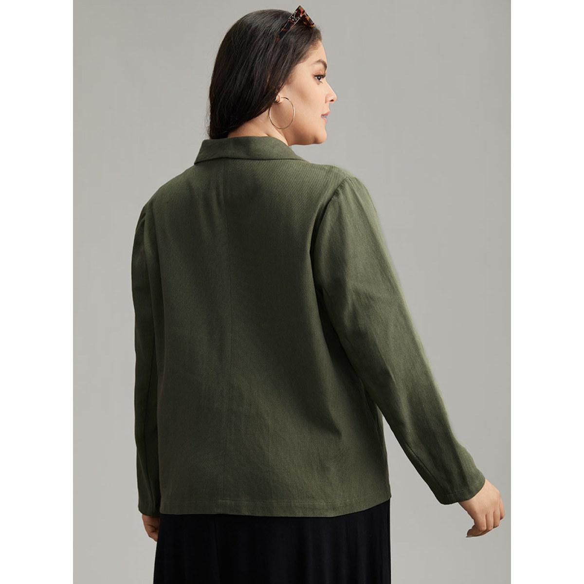 Plus Size Plisse Lapel Collar Patched Pocket Blazer ArmyGreen Women Dailywear Plain Plain Sleeve Long Sleeve Lapel Collar 30/6X Pocket Casual Blazers BloomChic Product Image