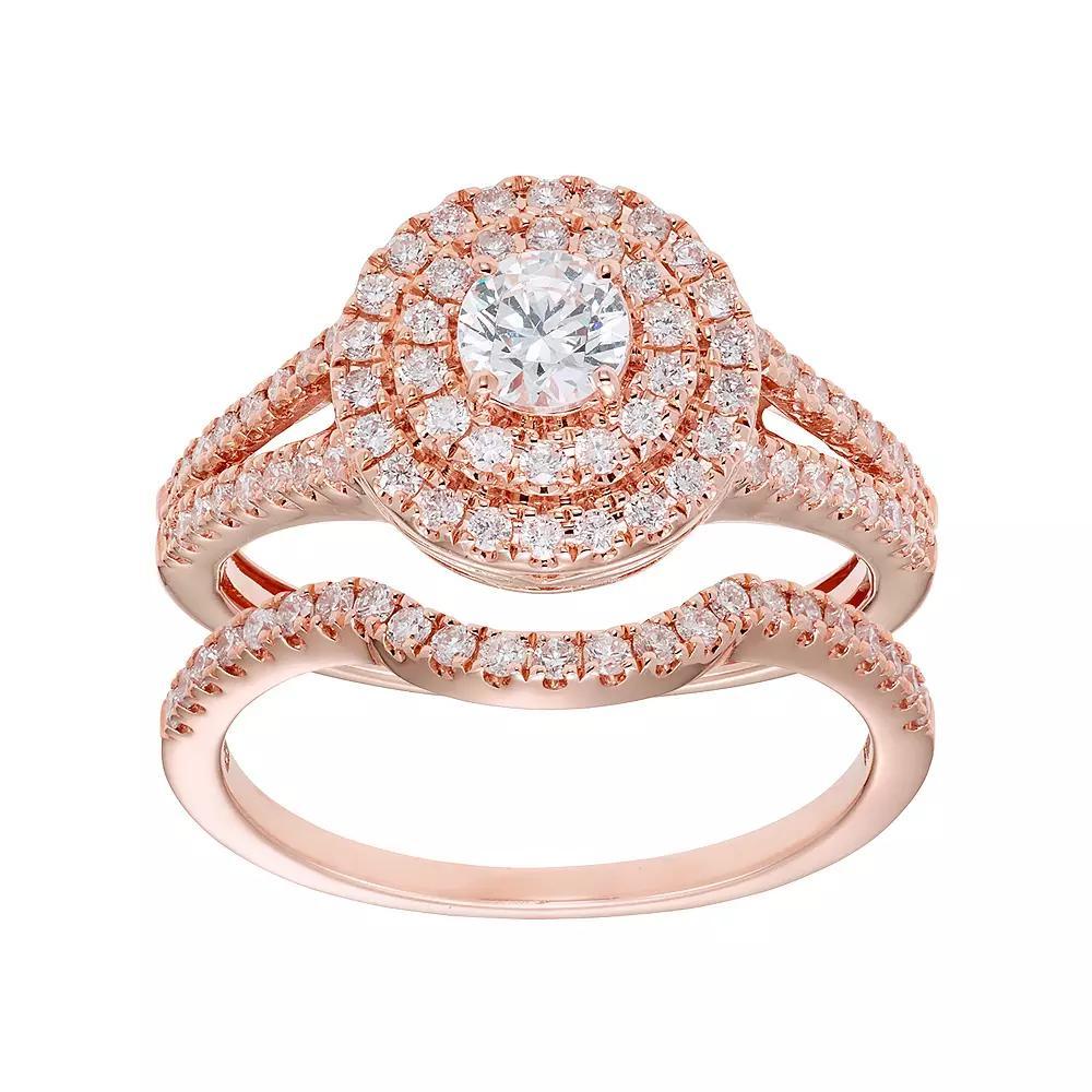 The Regal Collection 14k Gold 1 Carat T.W. IGL Certified Diamond Tiered Halo Engagement Ring Set, Womens White Product Image