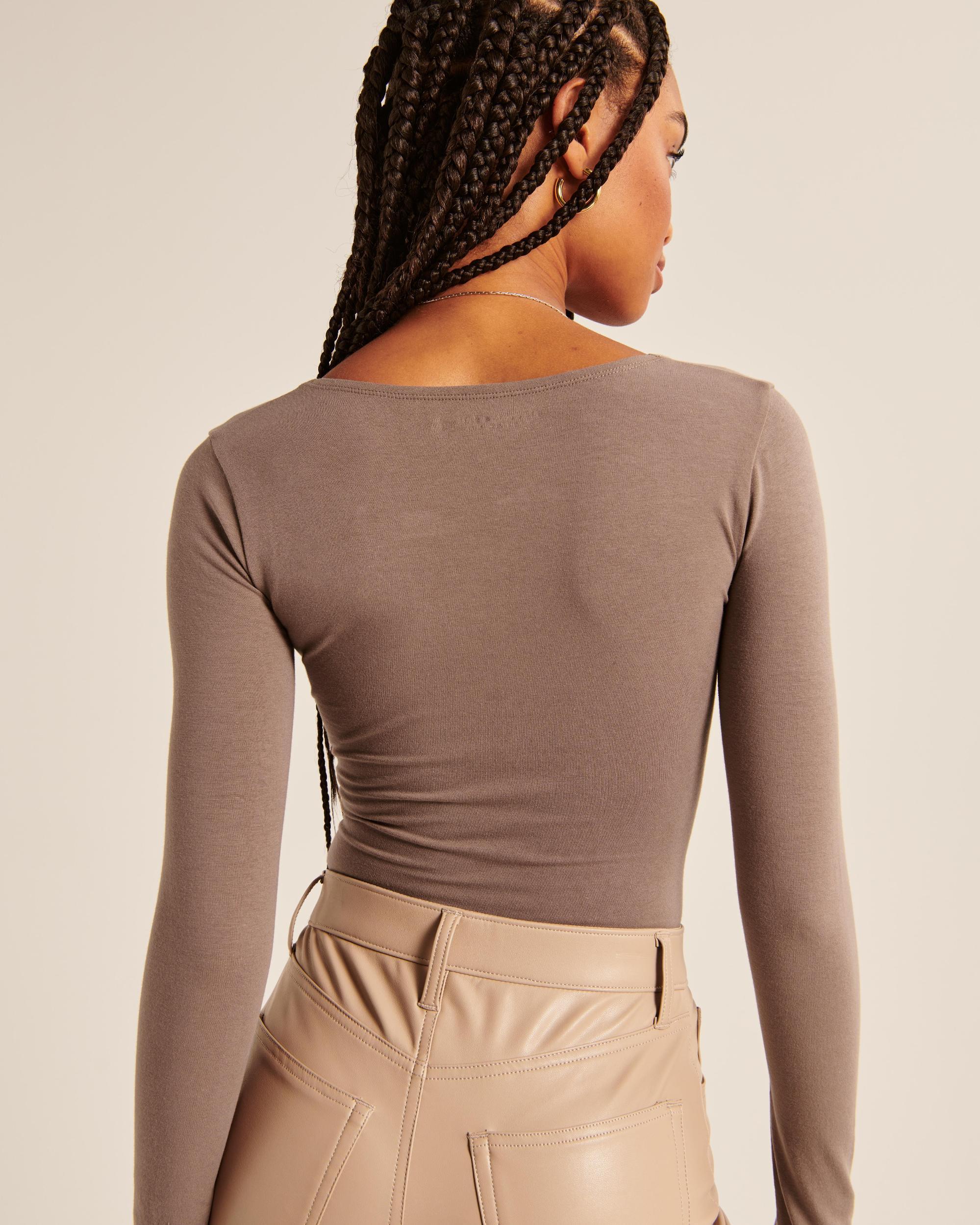 Long-Sleeve Cotton Seamless Fabric Squareneck Bodysuit Product Image