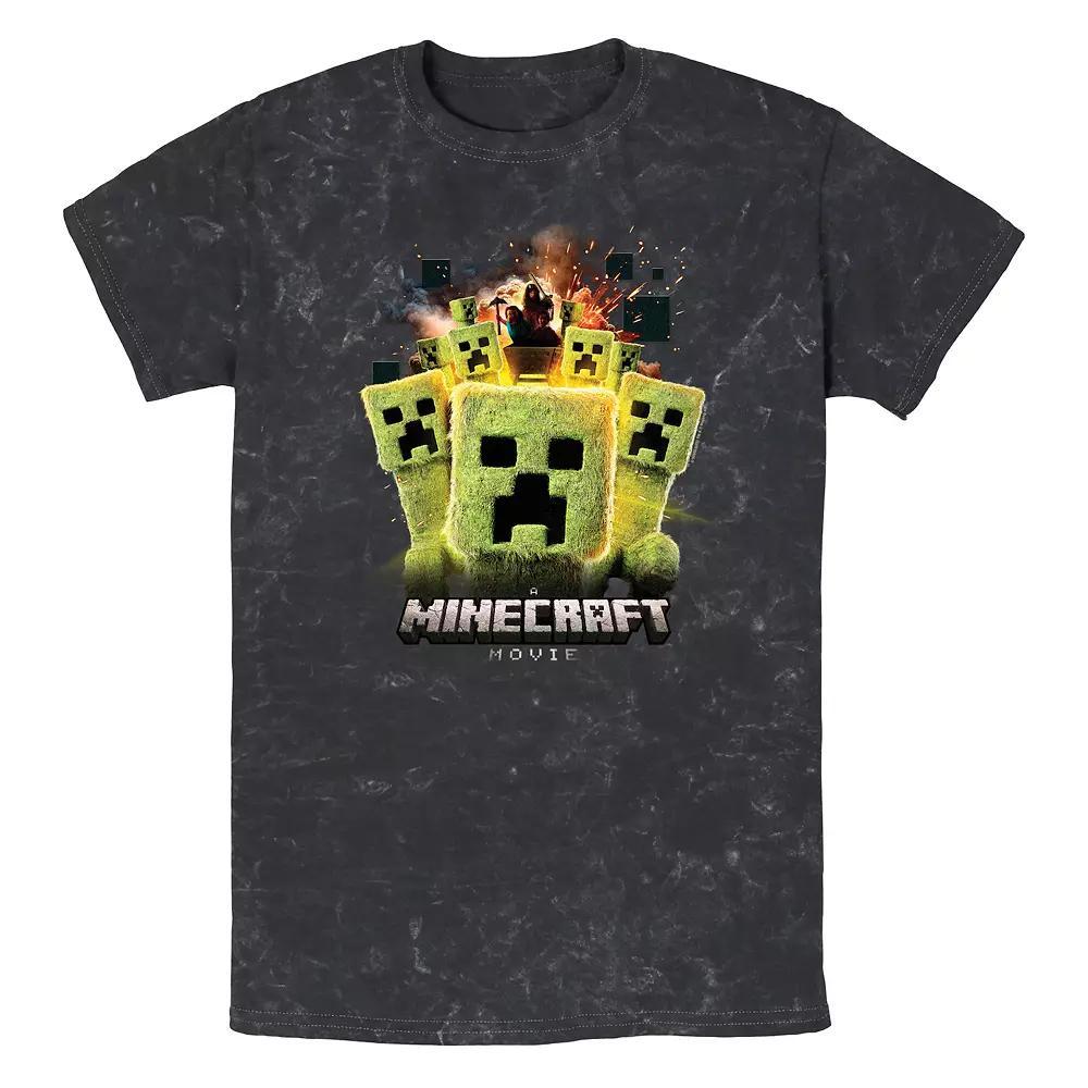 Mens Minecraft Movie Creepers Running Mineral Wash Graphic Tee Product Image