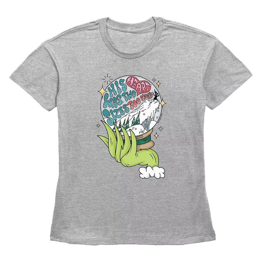 Women's Dr. Seuss Grinch His Heart Was Two Sizes Too Small Snow Globe Graphic Tee, Size: XS, Grey Gray Product Image