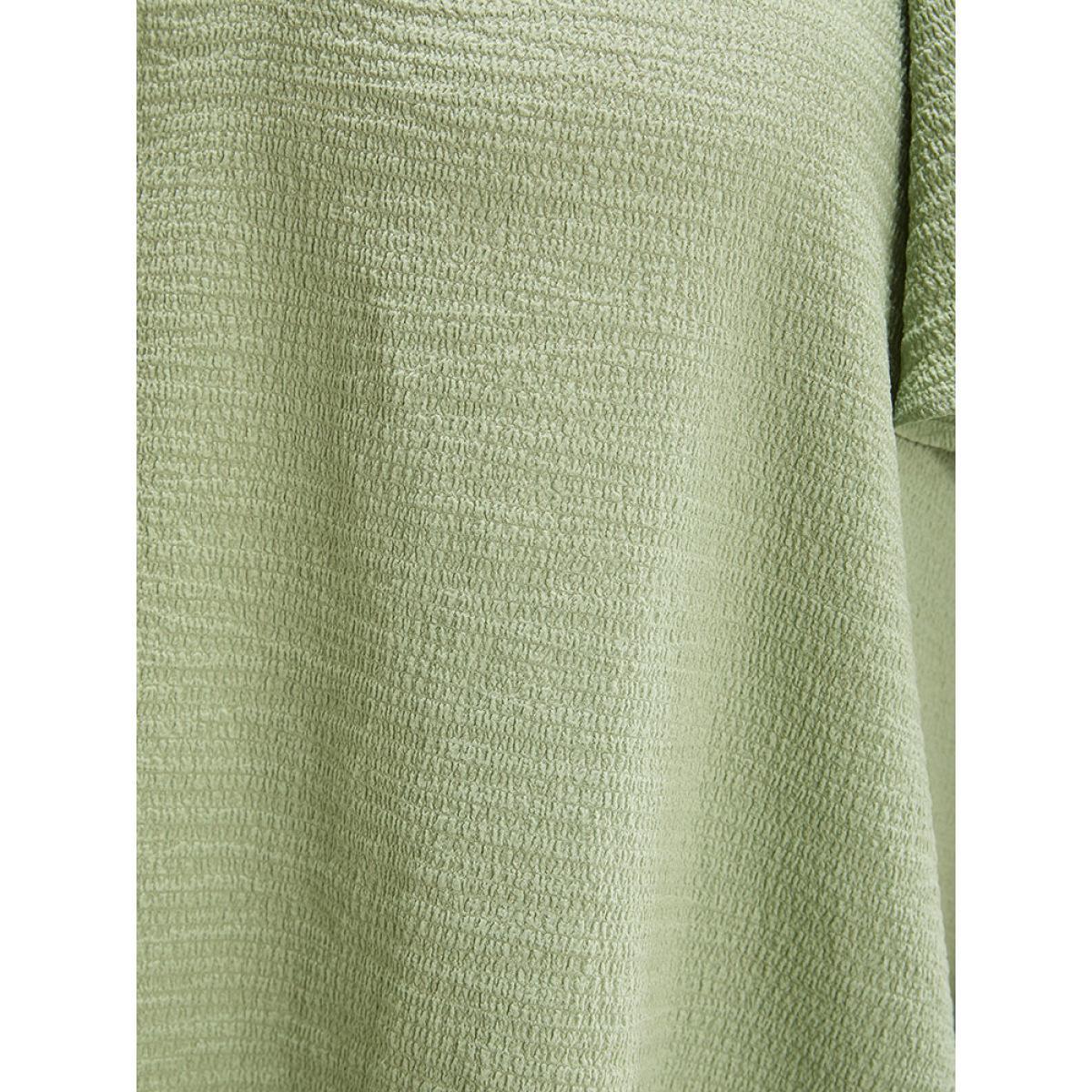 Plus Size Green Plain Notched High Low Hem Ruffle Sleeve Frill Trim Blouse Women Elegant Short sleeve V-neck Dailywear Blouses BloomChic 22-24/3X Product Image