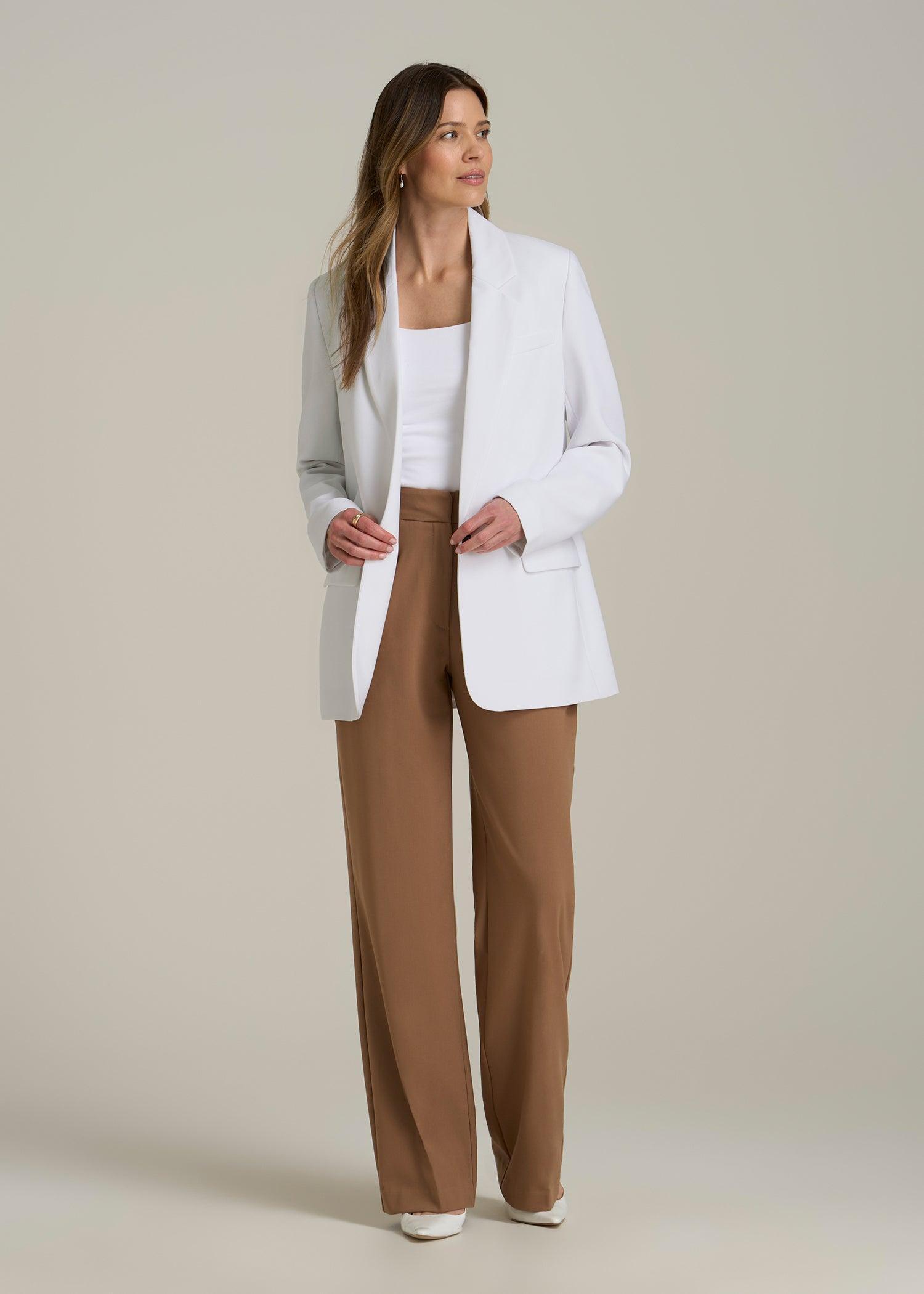 Boyfriend Fit Single-Button Blazer for Tall Women in Optic White Product Image
