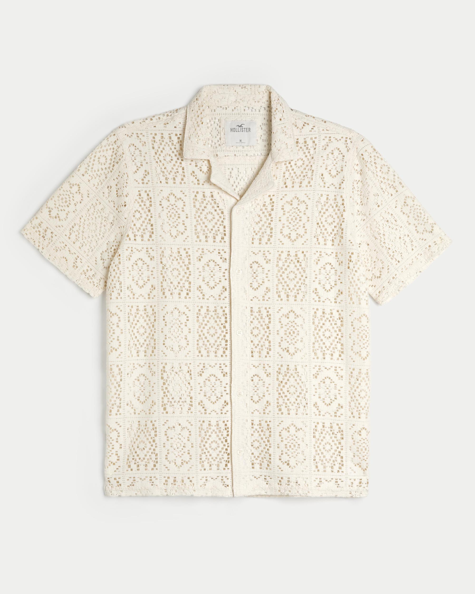 Short-Sleeve Crochet-Style Shirt Product Image