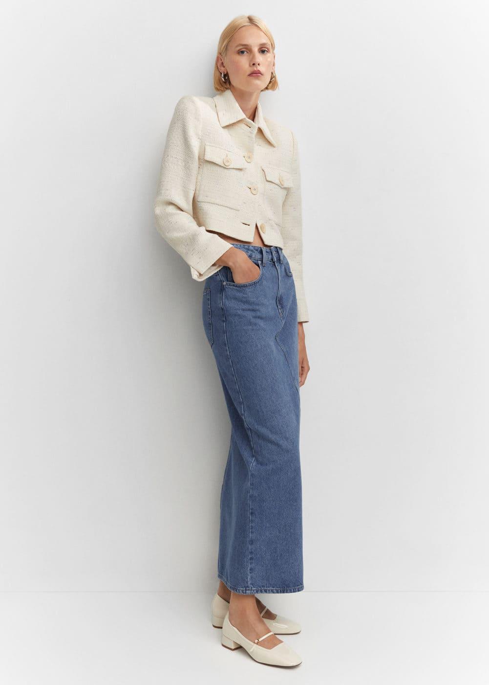 Mango raw hem detail denim maxi skirt Product Image