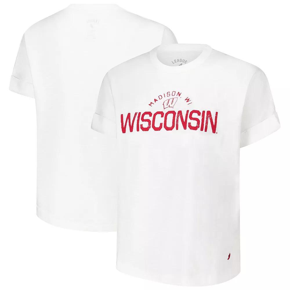 Women's League Collegiate Wear White Wisconsin Badgers Slub Rolled Cuff T-Shirt, Size: Large Product Image