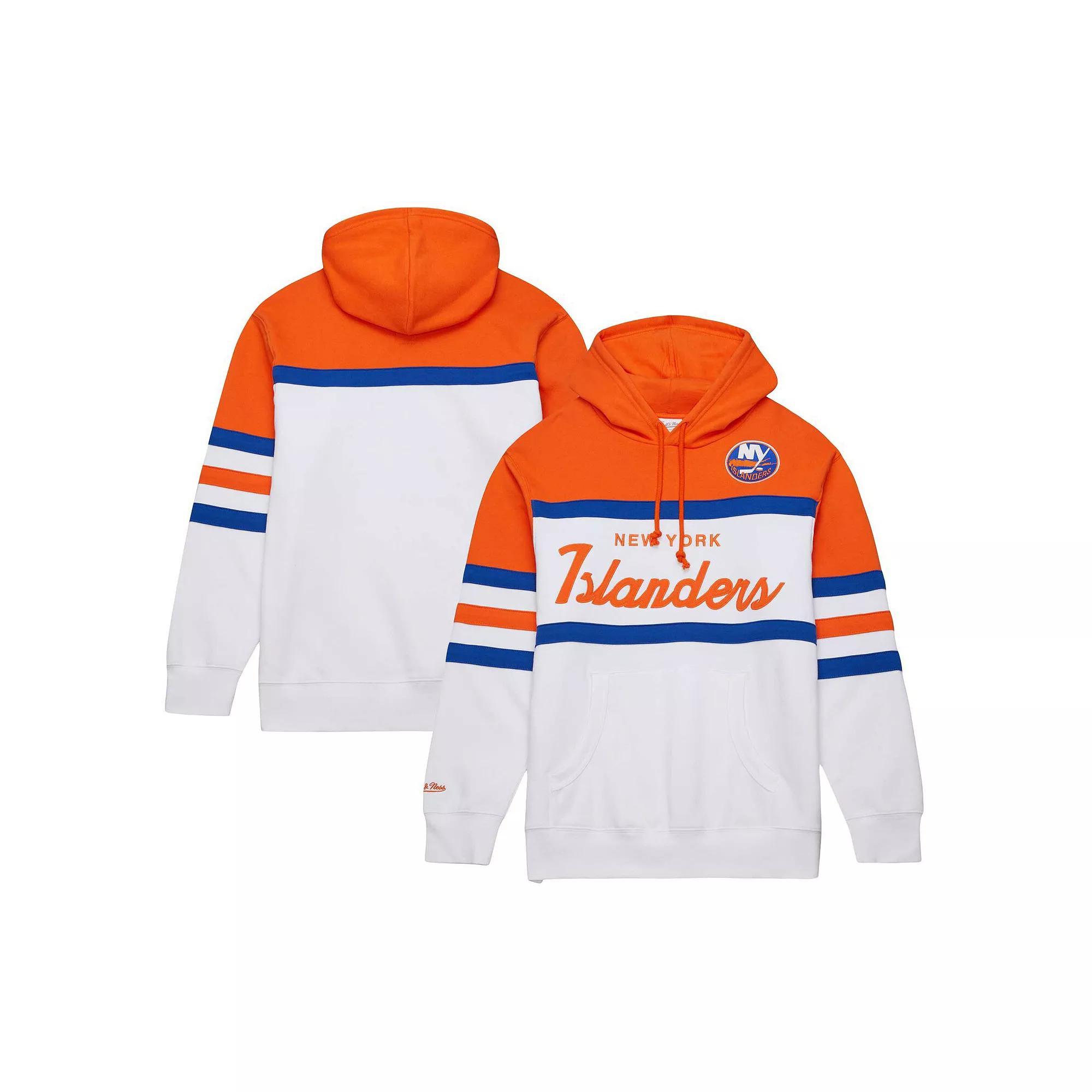 Men's Mitchell & Ness White/Orange New York Islanders Head Coach Pullover Hoodie, Size: Medium, Isl White Product Image