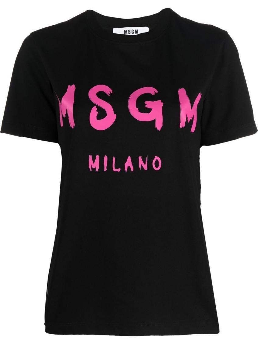 MSGM Brushstroke-logo Cotton Dress In Black Product Image
