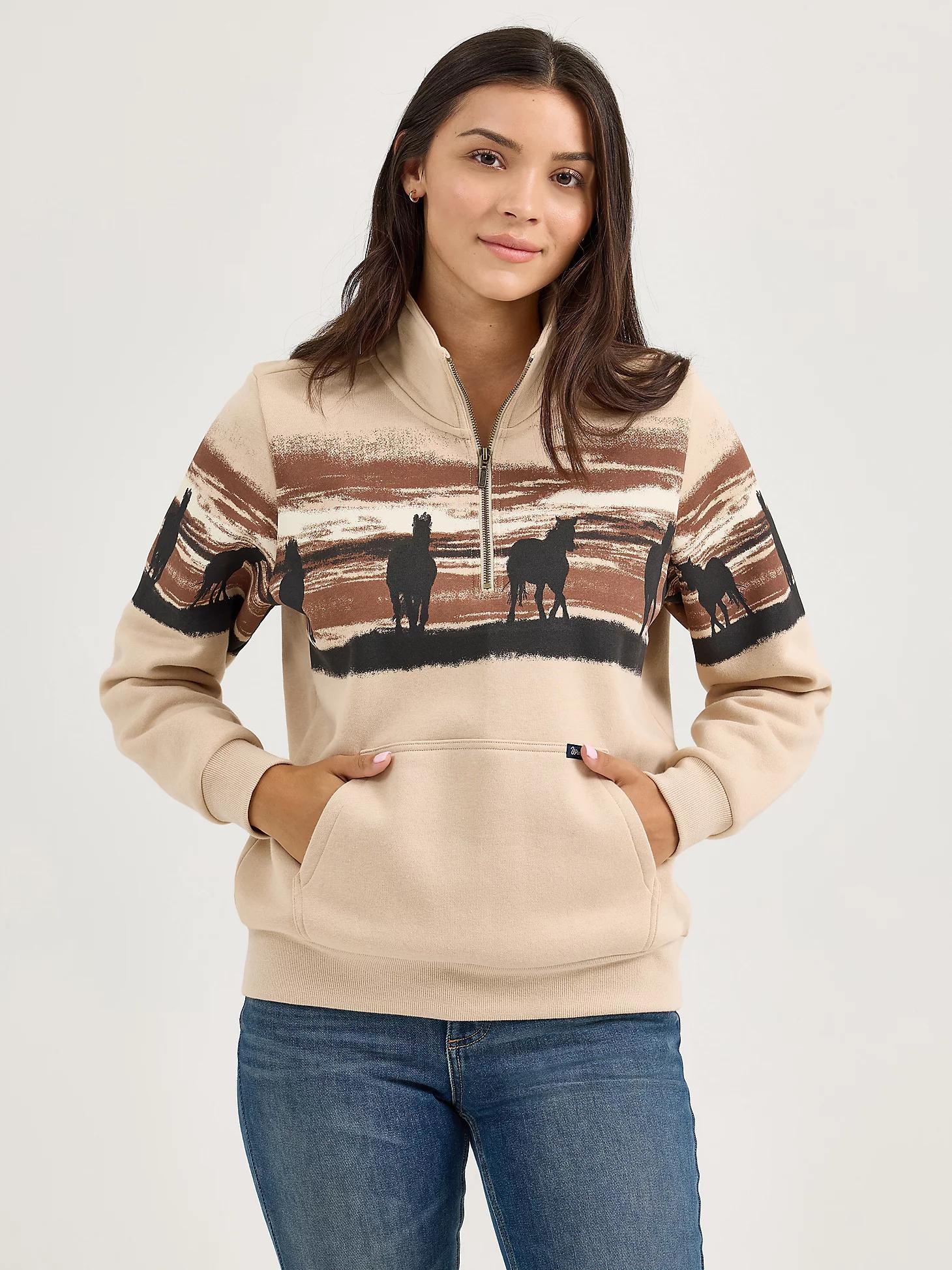 Women's Western Quarter Zip Sweatshirt in Cream Product Image