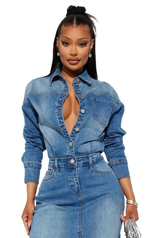WOMEN FASHION DENIM LONG MAXI DRESS Female Product Image