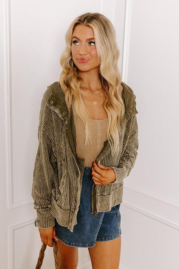 Autumn Vibes Waffle Knit Jacket In Olive Product Image