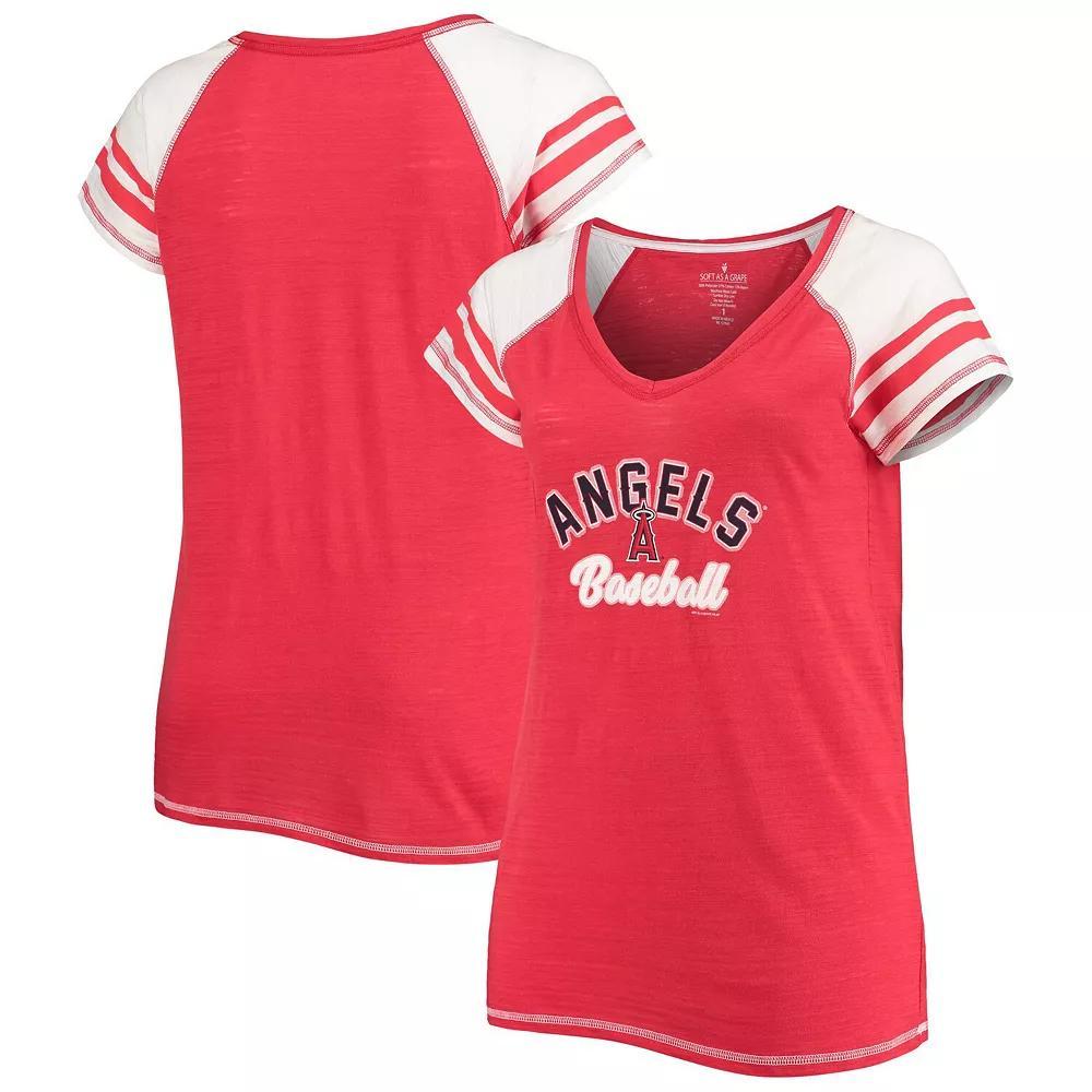 Women's Soft as a Grape Red Los Angeles Angels Curvy Colorblock Tri-Blend Raglan V-Neck T-Shirt, Size: 2XL Product Image