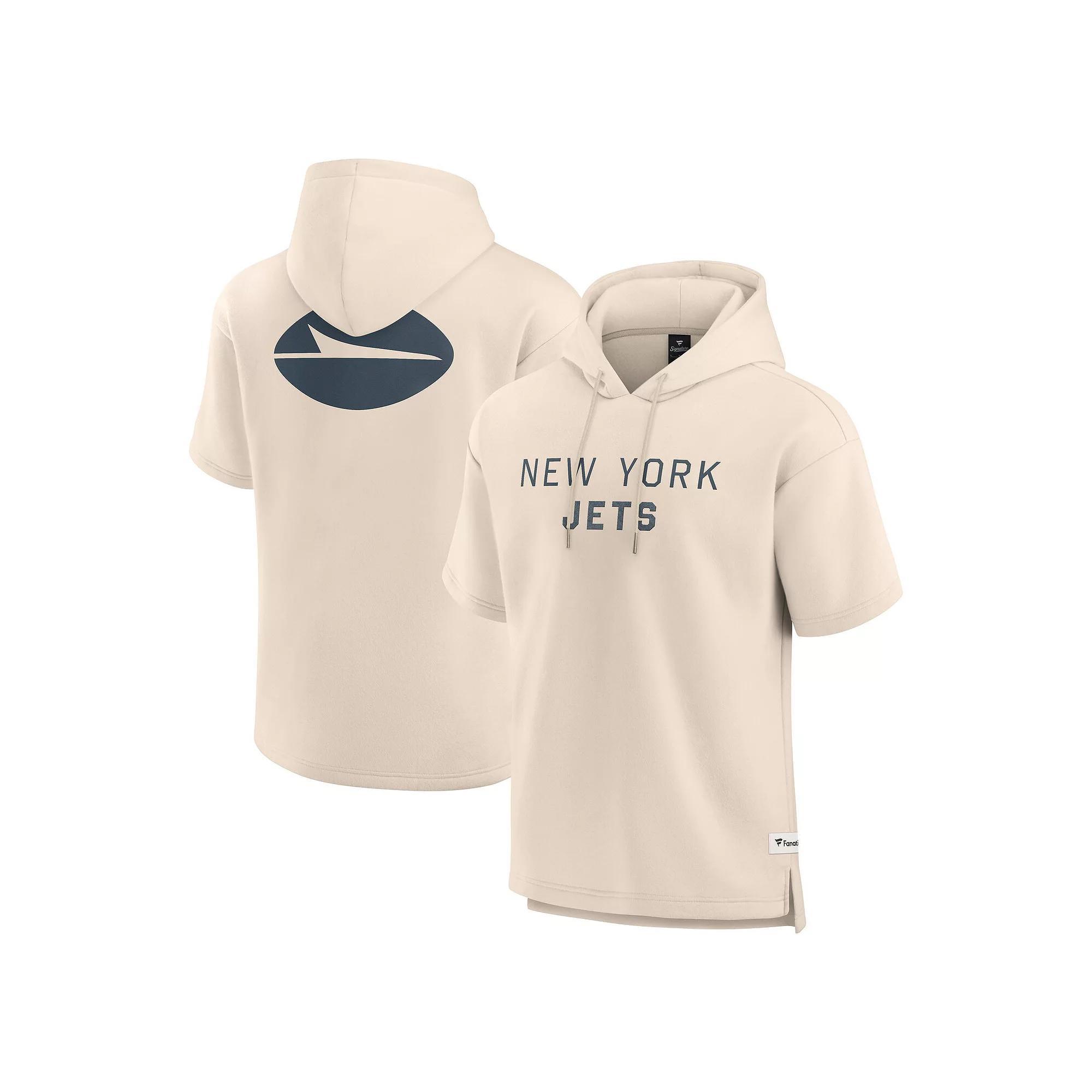 Men's Fanatics Cream New York Jets Elements Future Ground Lettering Short Sleeve Pullover Hoodie, Size: Large, Beige Product Image