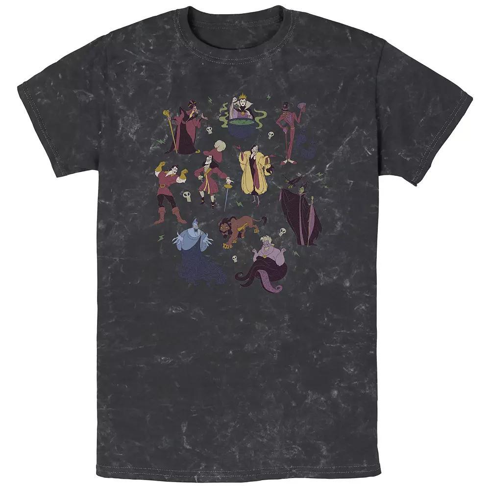 Disney Villains Men's Group Shot Doodles Mineral Wash Graphic Tee, Size: XL, Black Product Image