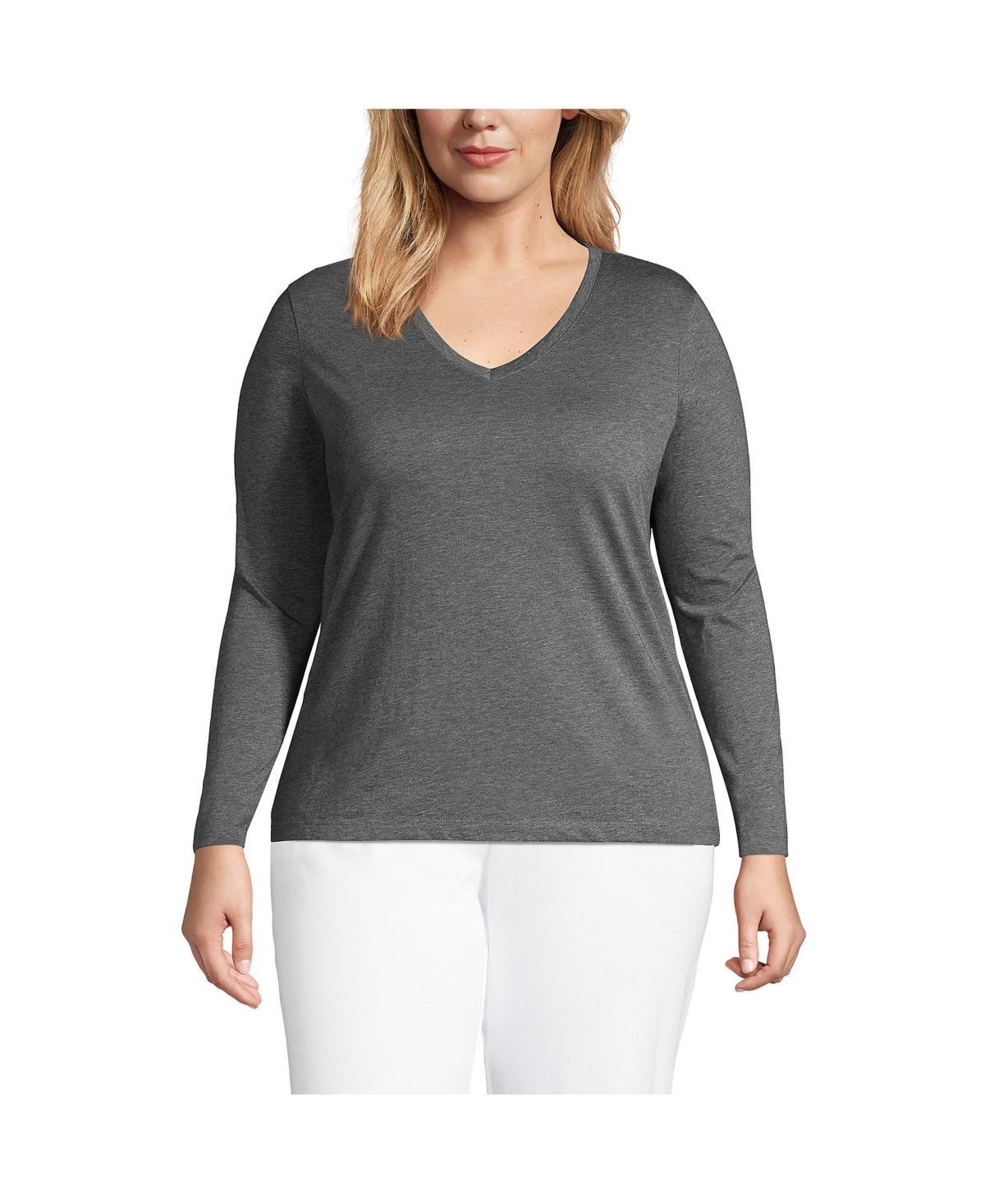 Plus Size Lands' End Long Sleeve Relaxed-Fit Supima Cotton V-Neck Tee, Women's, Size: 3XL, Blue Breton Stripe Product Image