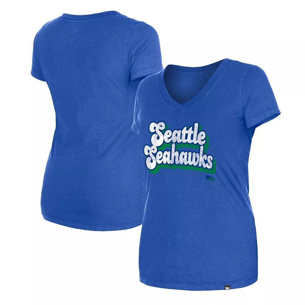 Women's New Era Royal Seattle Seahawks Enzyme Wash Low V-Neck T-Shirt, Size: Large, Blue Product Image
