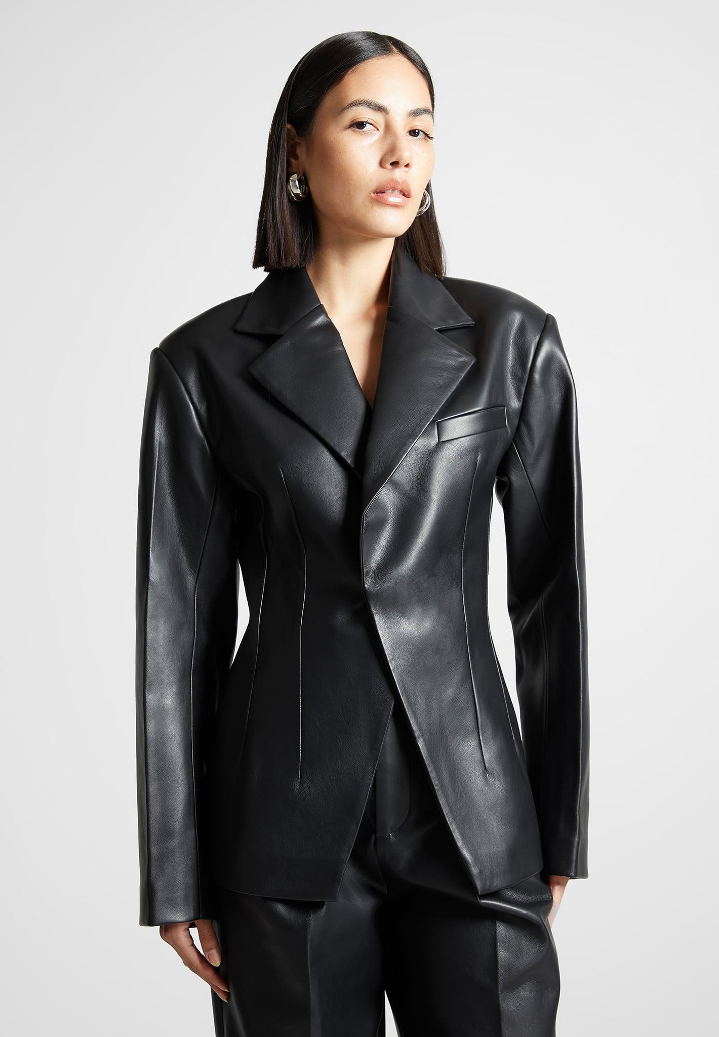Leather Double Breasted Blazer - Black Female Product Image
