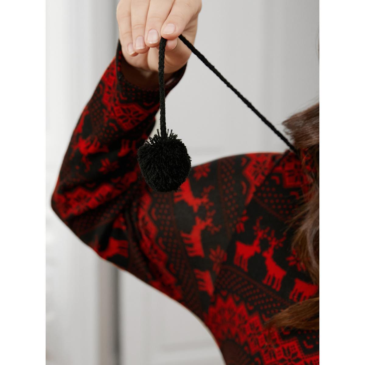 Plus Size Elk & Snowflake Print Pocket Drawstring Zipper Hooded Jumpsuit Women Scarlet Elegant Graphic-Halloween Zipper Hooded Pocket Loungewear BloomChic 22-24/3X Product Image