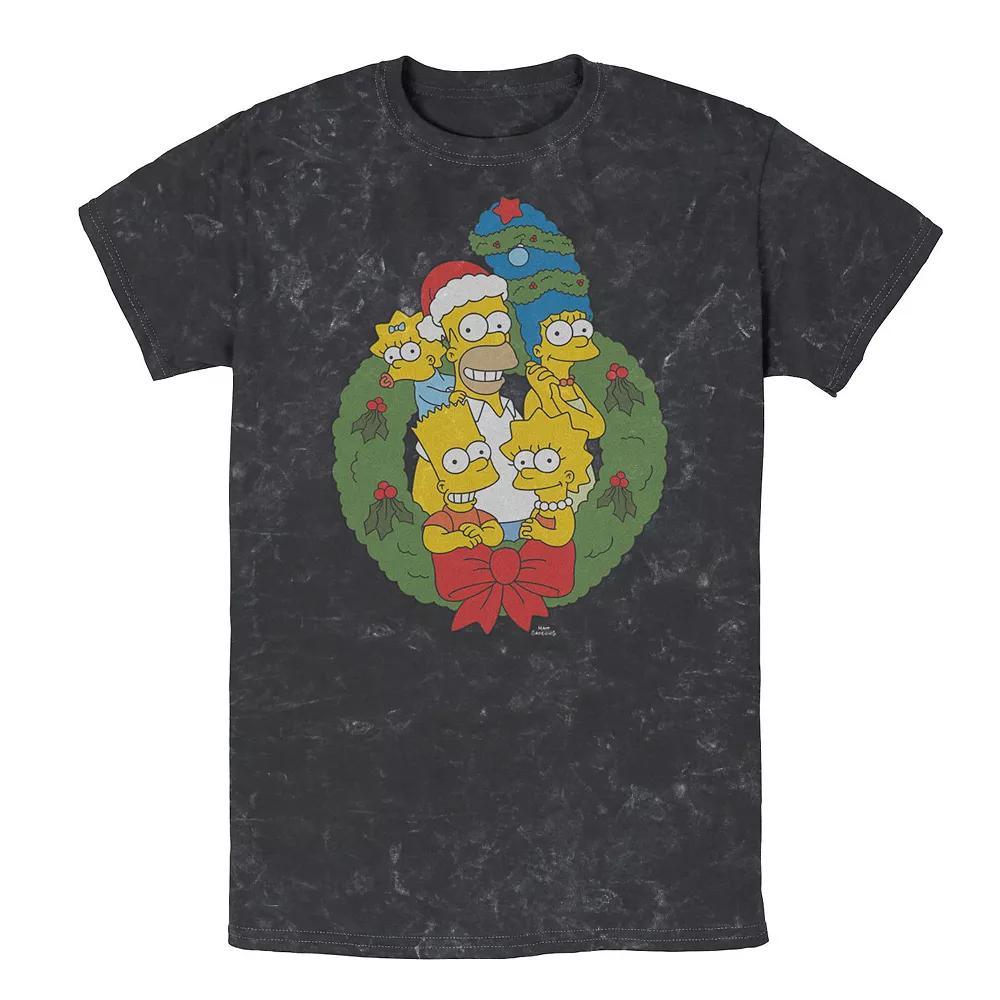 Men's The Simpsons Family Christmas Wreath Tee, Size: XL, Black Product Image