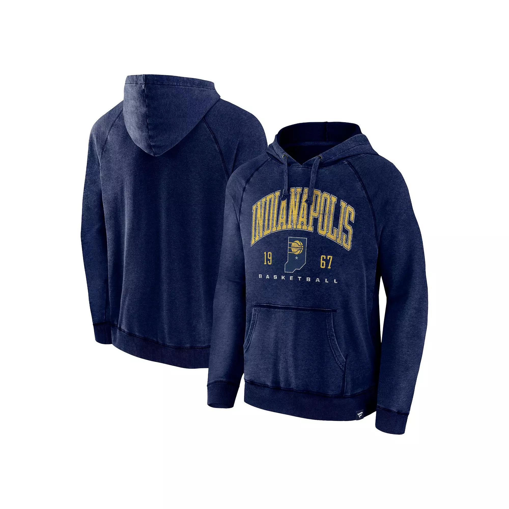 Men's Fanatics Branded Heather Navy Indiana Pacers Foul Trouble Snow Wash Raglan Pullover Hoodie, Size: Medium, Blue Product Image