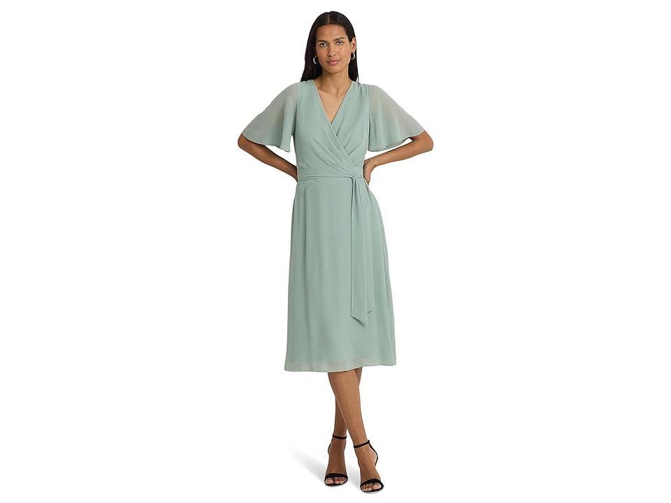 Lauren Ralph Lauren Belted Georgette Dress Opal) Women's Dress Product Image