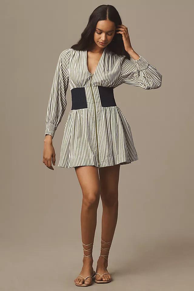 The Tommie Smocked Front-Zip Shirt Dress: Long-Sleeve Mini Edition Product Image