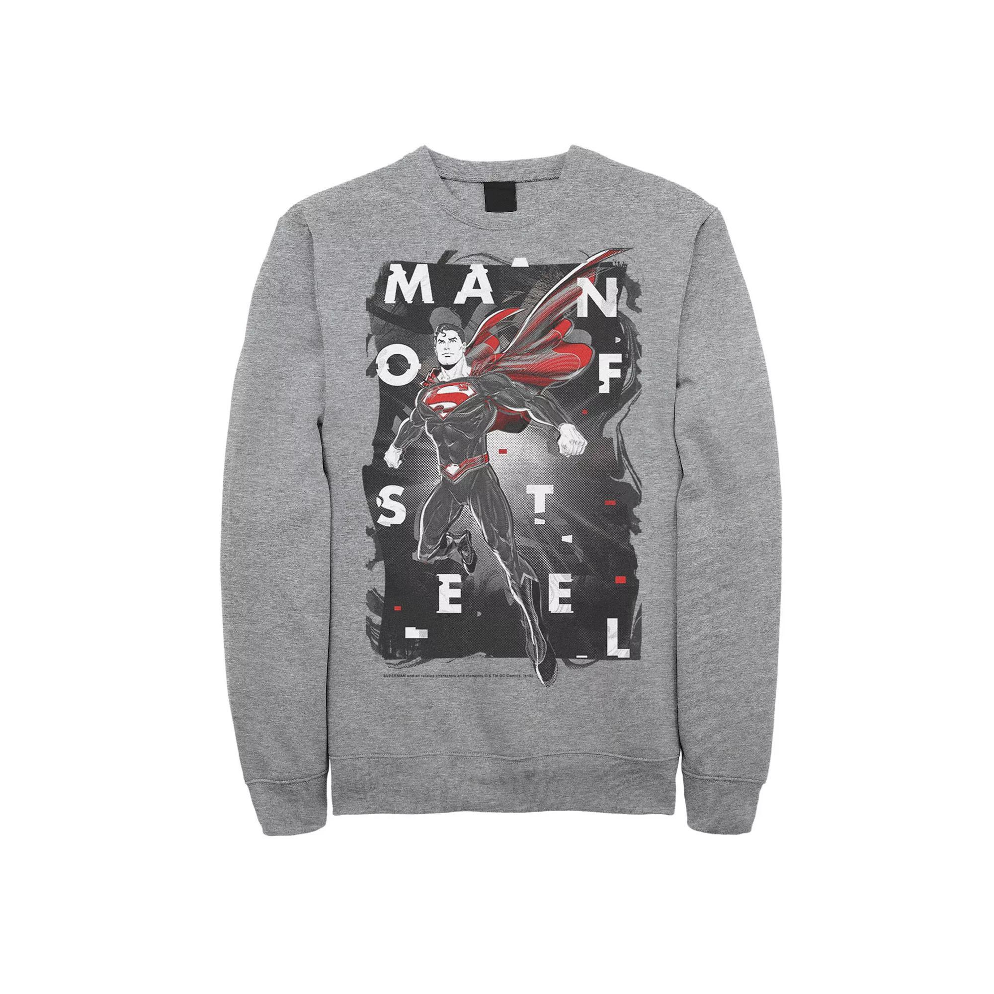 Men's DC Comics Superman Man Of Steel Glitch Poster Sweatshirt, Size: Large, Athletic Grey Product Image