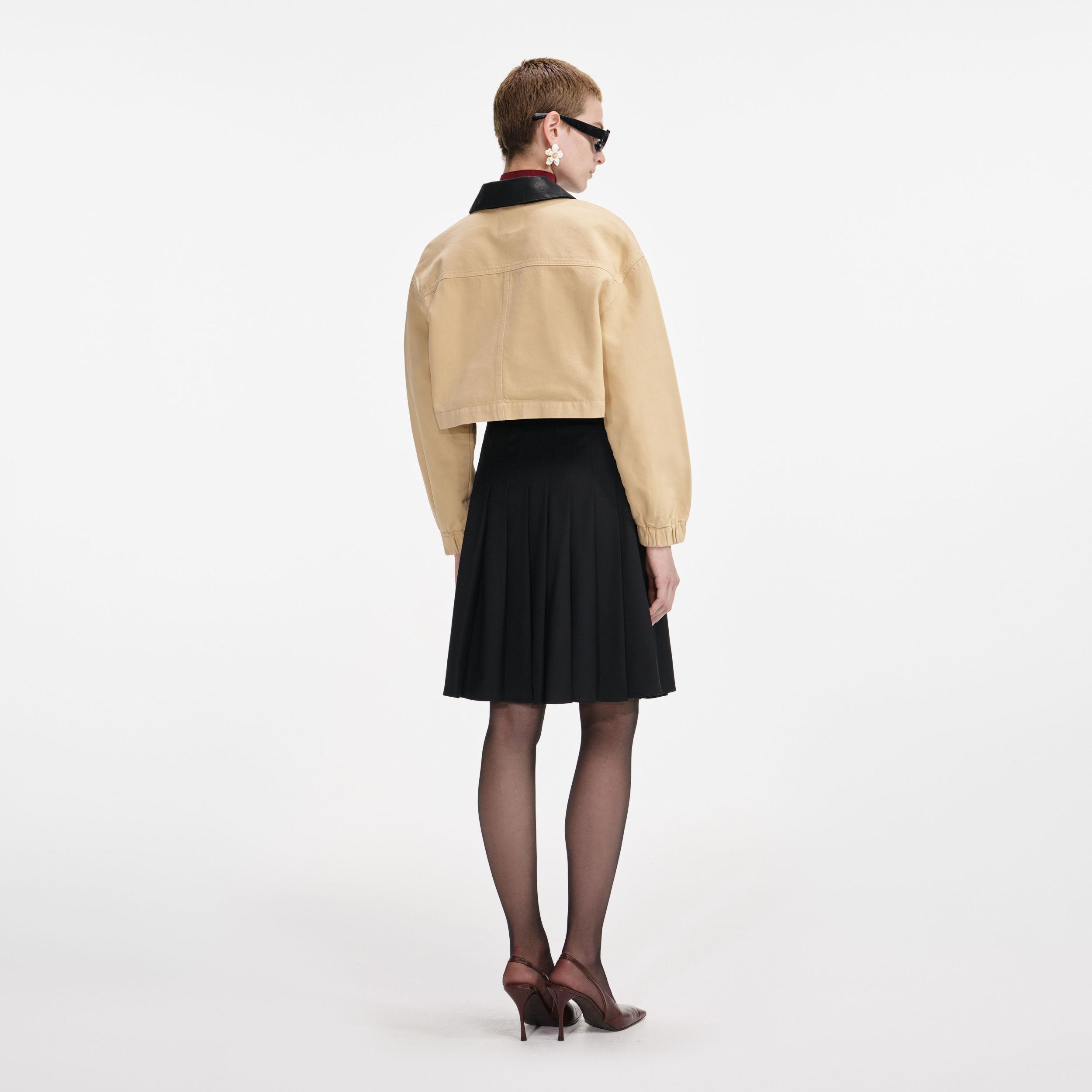 Beige Denim Cropped Jacket Product Image