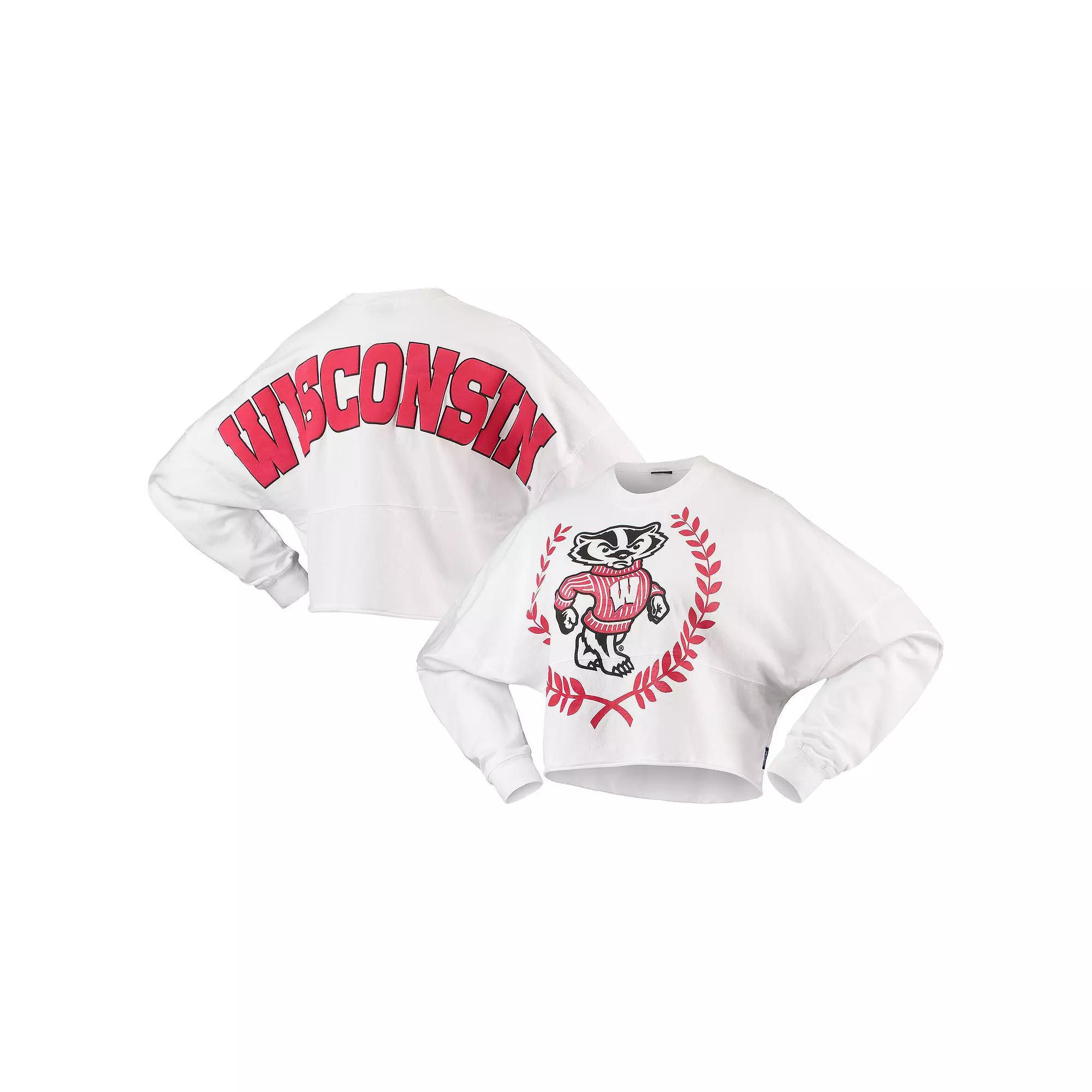 Womens Wisconsin Badgers Laurels Crop Long Sleeve T-Shirt Product Image