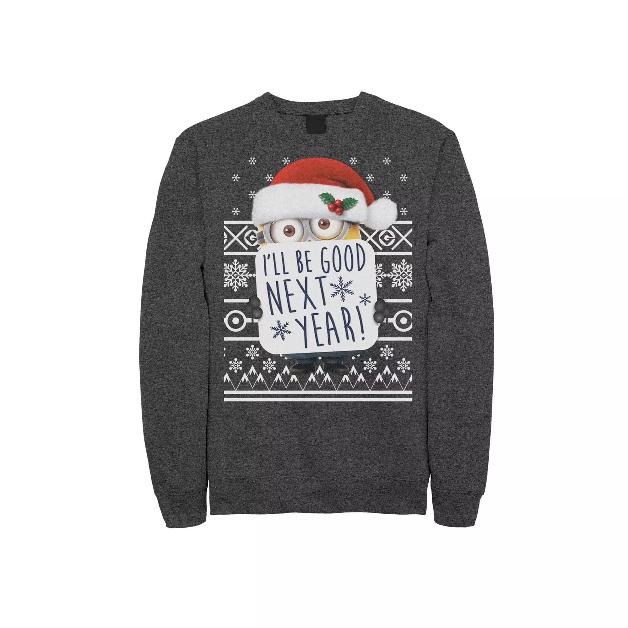 Men's Despicable Me Minions I'll Be Good Next Year Sweatshirt, Size: Small, Blue Product Image