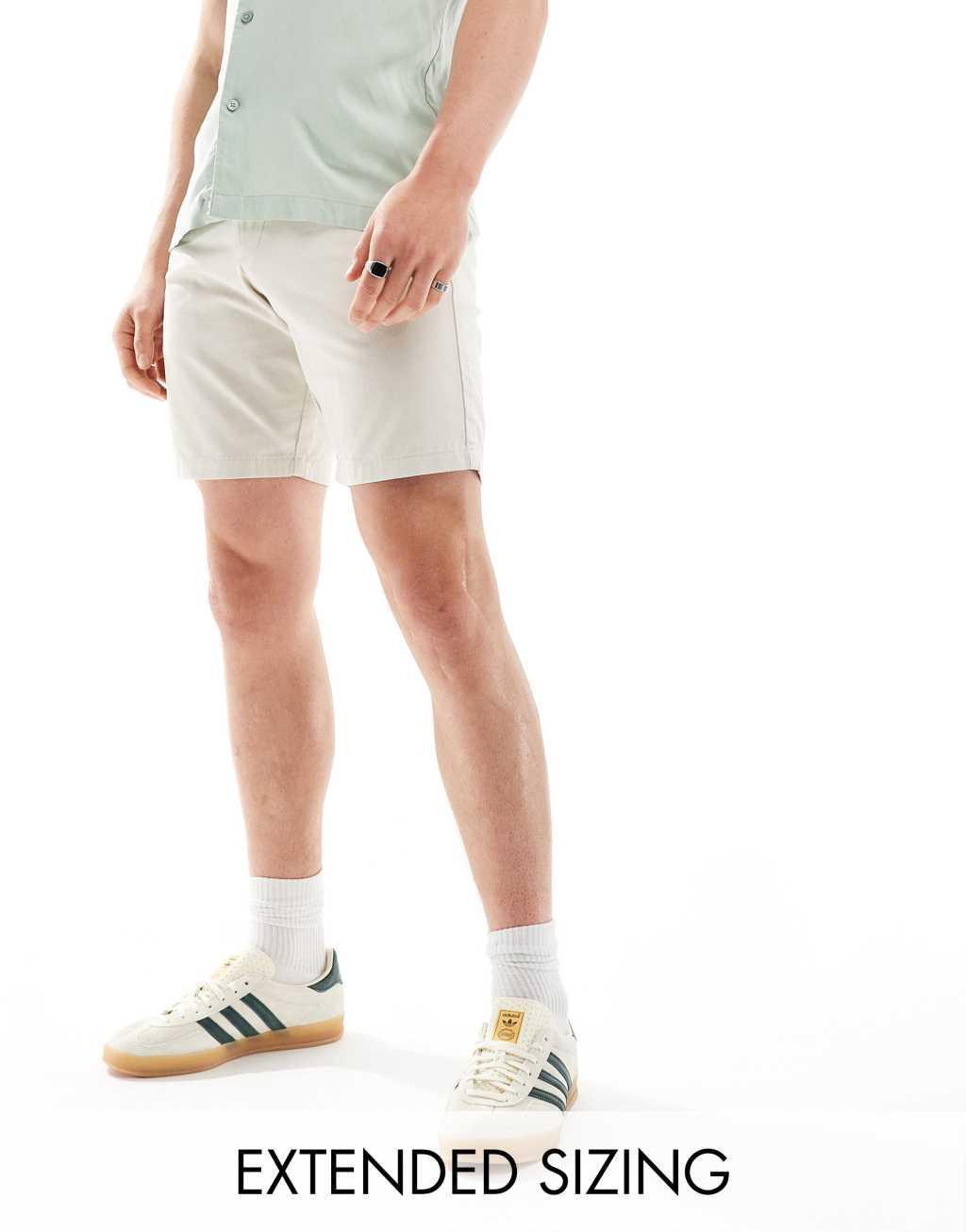 ASOS DESIGN 2 pack slim stretch chino shorts in khaki and stone save Product Image