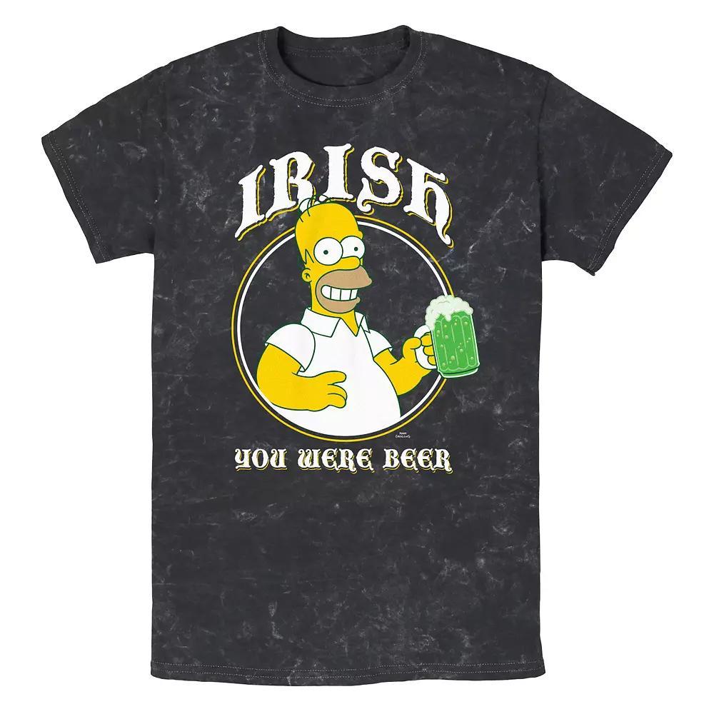 Men's The Simpsons Irish You Were Beer Mineral Wash Graphic Tee, Size: Large, Black Product Image