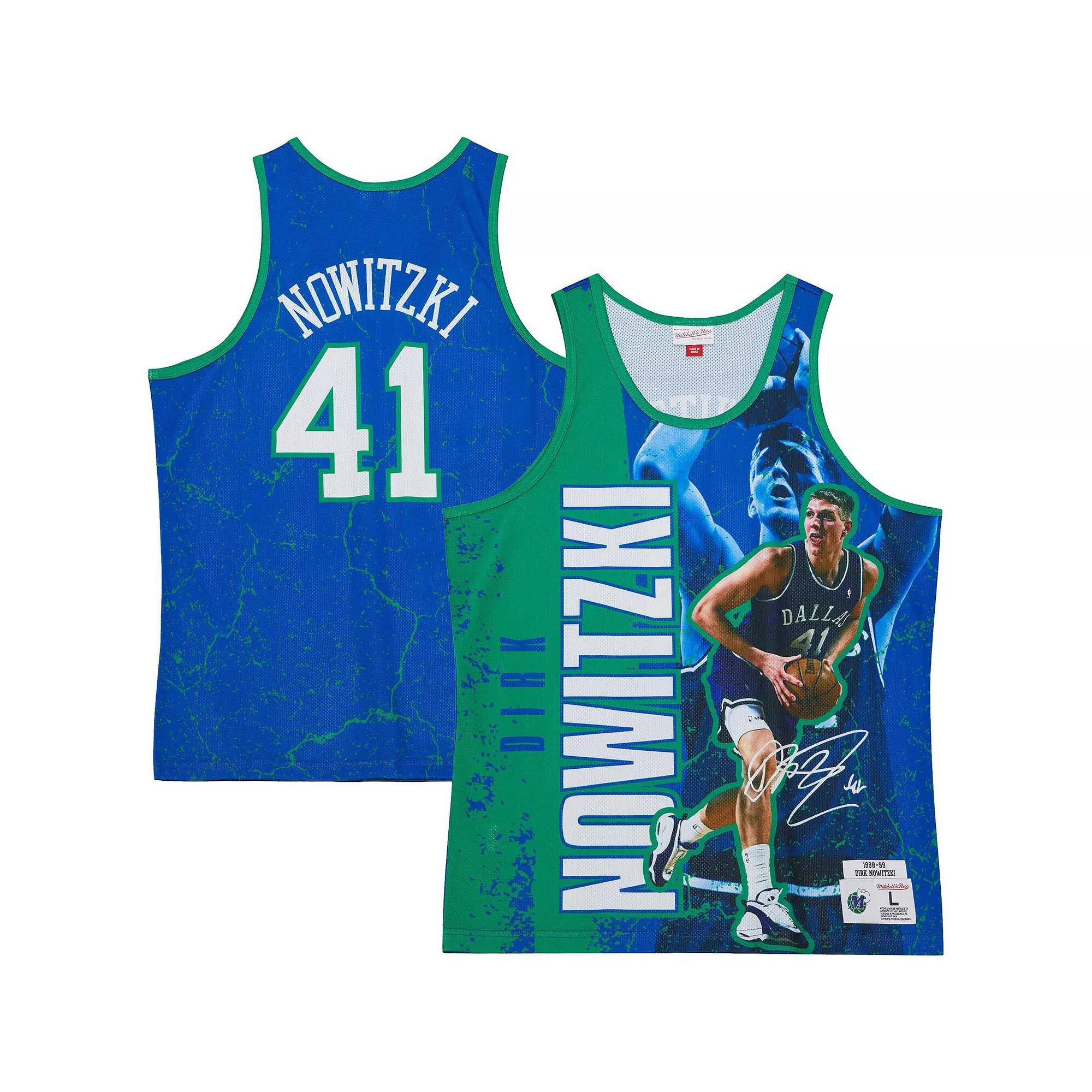Men's Mitchell & Ness Dirk Nowitzki Blue Dallas Mavericks Hardwood Classics Player Burst Tank Top, Size: Small Product Image