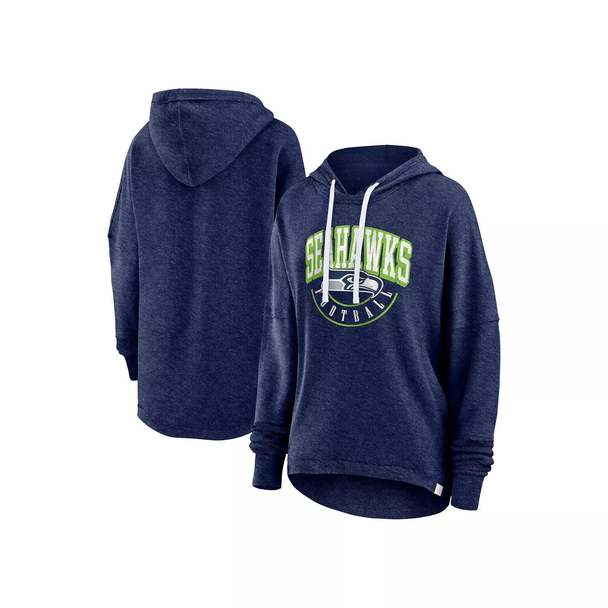 Women's Fanatics Branded Navy Seattle Seahawks Lightewight Modest Crop Lounge Helmet Arch Pullover Hoodie, Size: Large, Blue Product Image