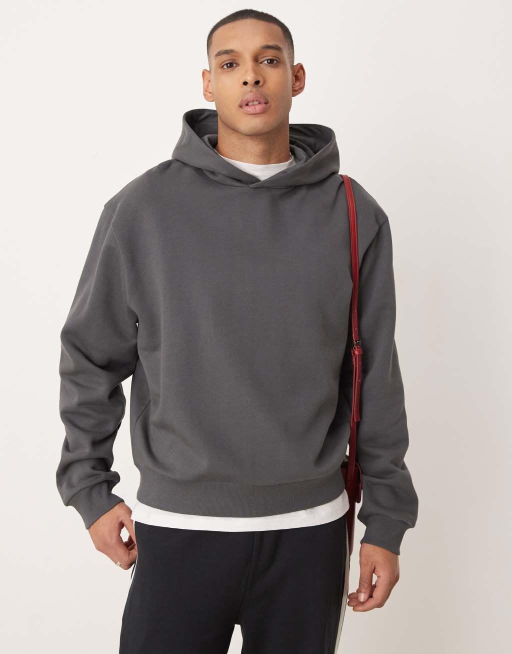 ASOS DESIGN oversized boxy hoodie with back print in charcoal Product Image
