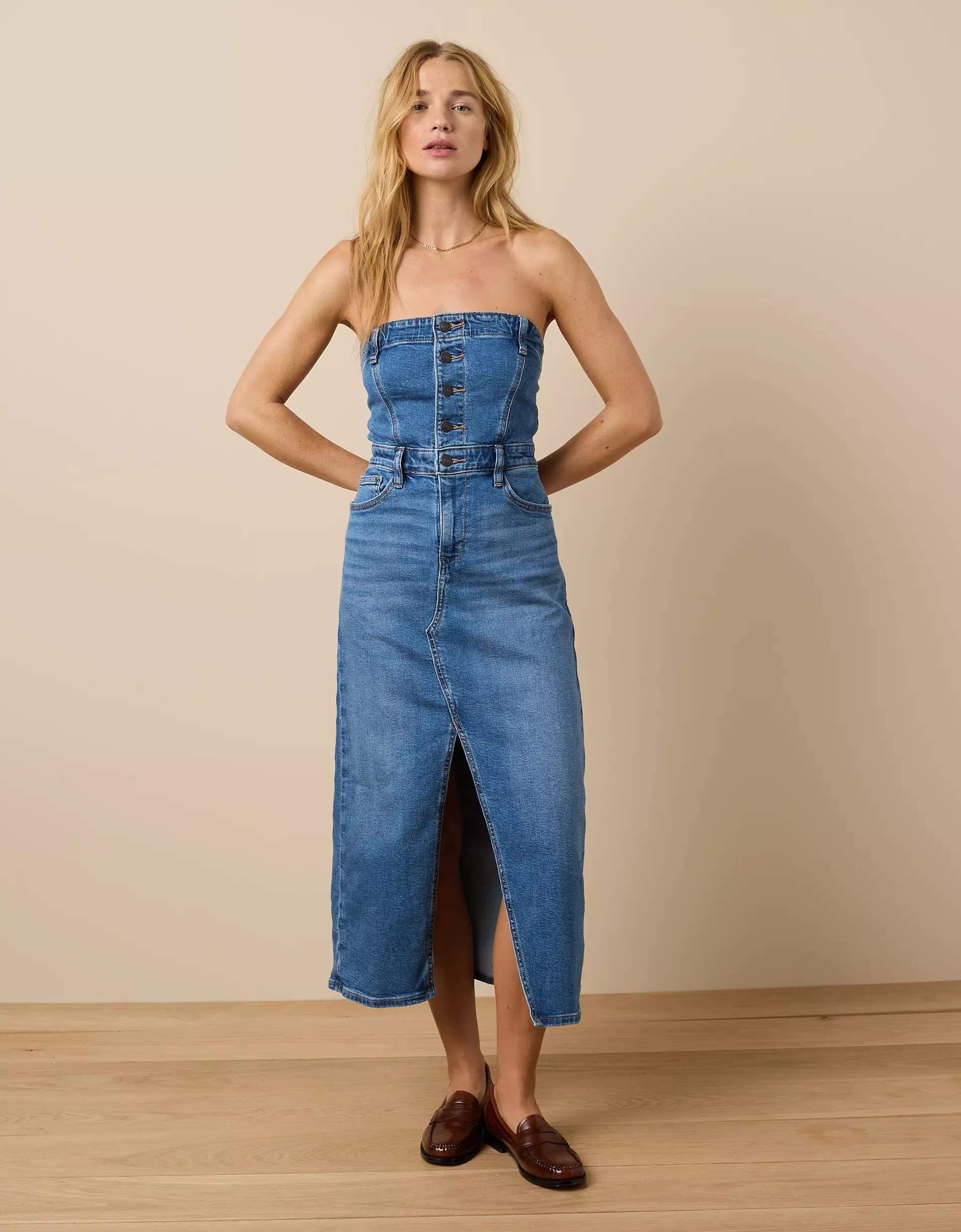 AE Denim Tube Top Midi Dress Product Image