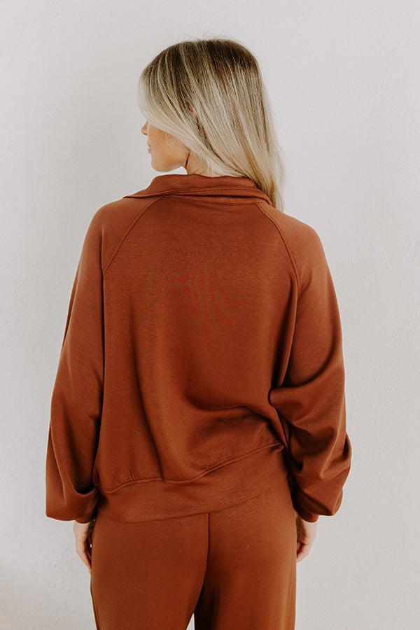 Morning Dew Scuba Zip-Up Sweater in Chocolate Product Image
