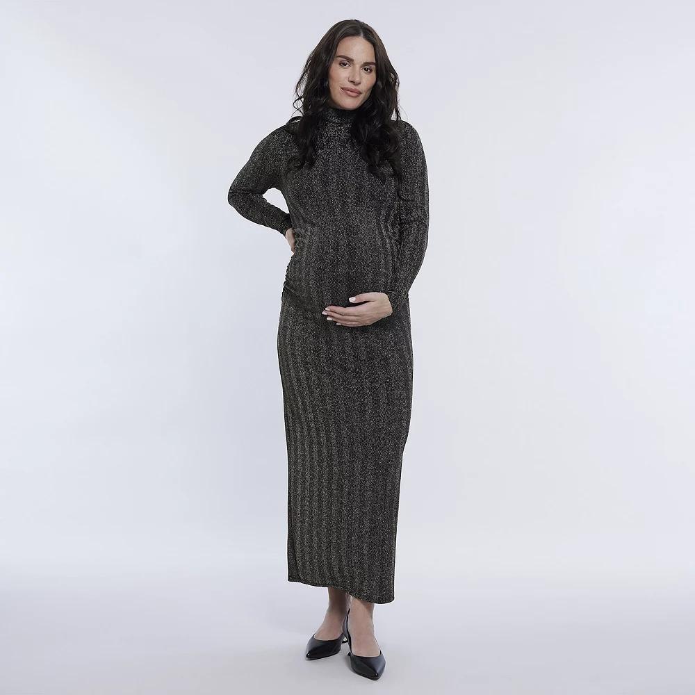 Maternity Motherhood® Turtleneck Maxi Dress, Women's, Size: Large-Mat, Black Floral Product Image