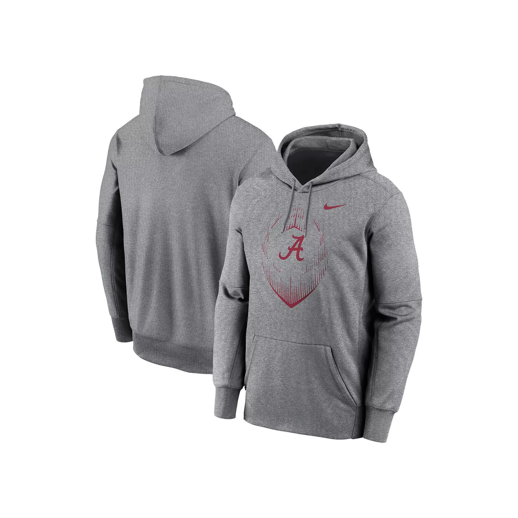 Men's Nike Heather Gray Alabama Crimson Tide Football Icon Performance Fleece Pullover Hoodie, Size: 2XL, Grey Product Image