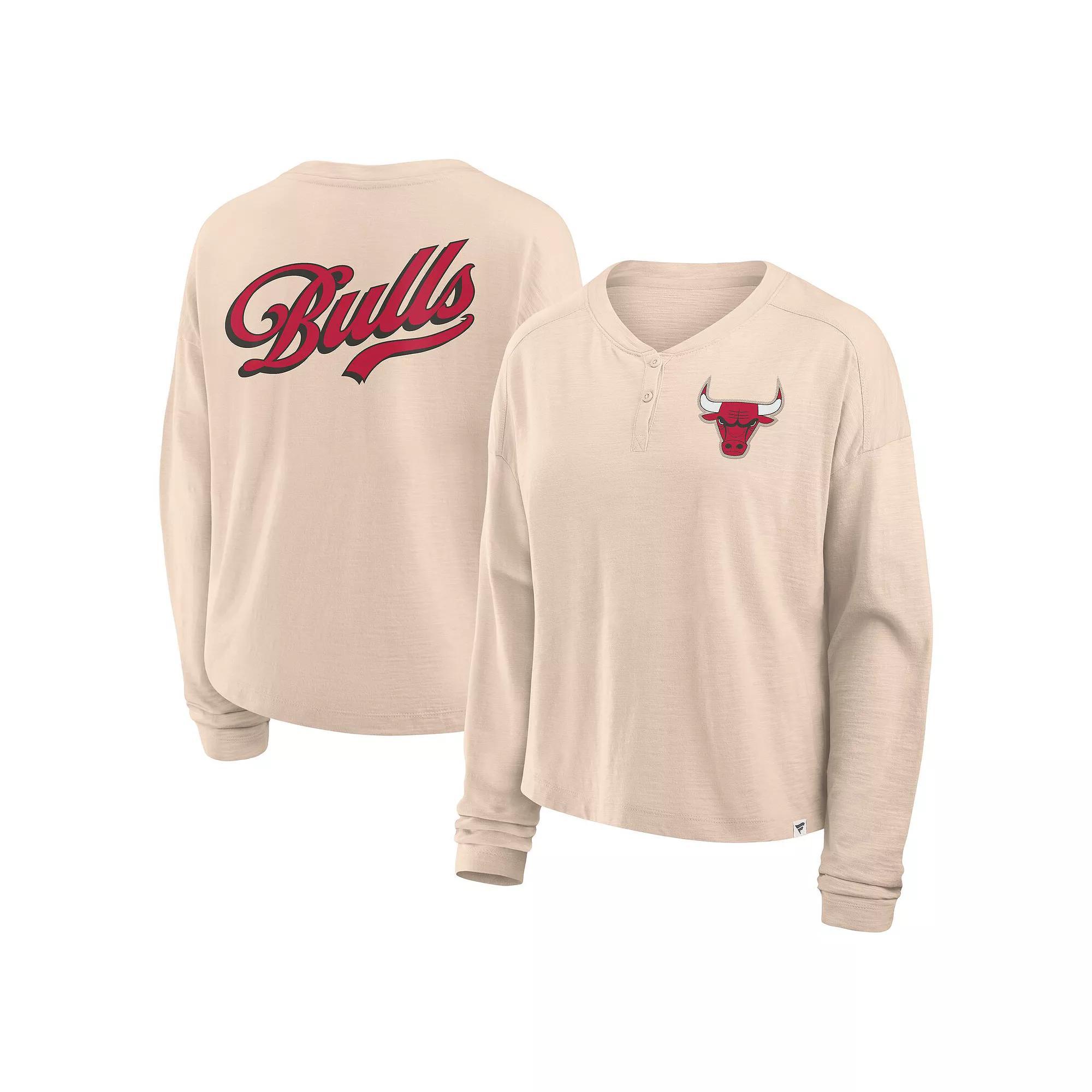Women's Fanatics Natural Chicago Bulls Boxed Out Drop Fashion Long Sleeve T-Shirt, Size: Medium, Beige Product Image