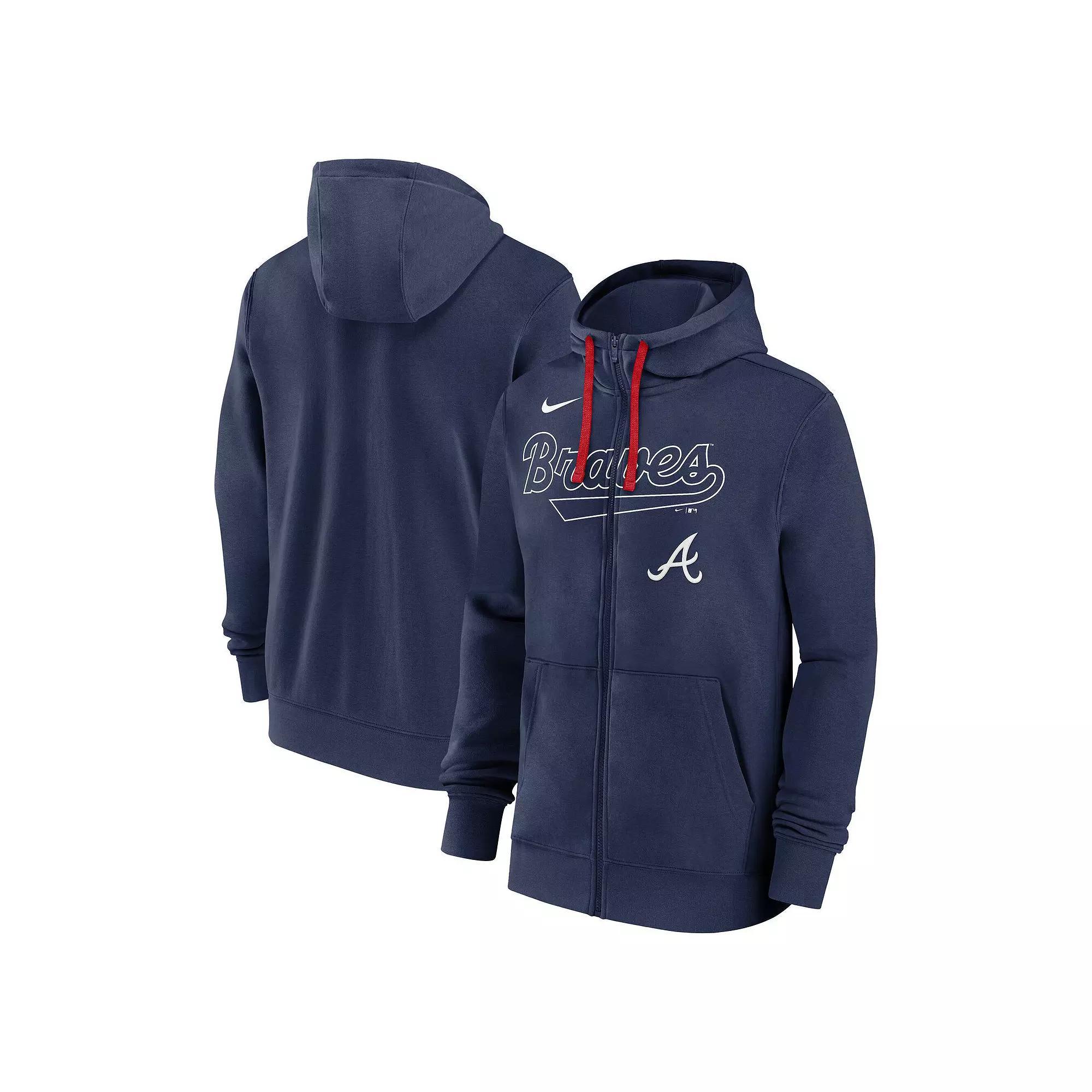 Men's Nike Navy Atlanta Braves Knockout Script Full-Zip Hoodie, Size: 2XL, Blue Product Image