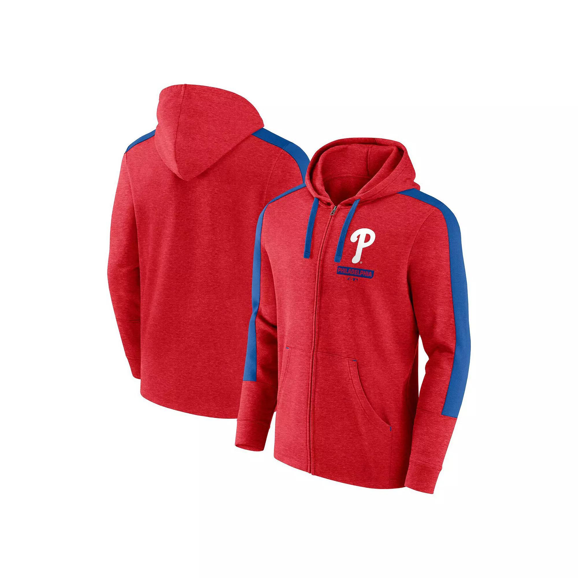 Men's Fanatics Heather Red Philadelphia Phillies Gains Fleece Full-Zip Hoodie, Size: Small Product Image