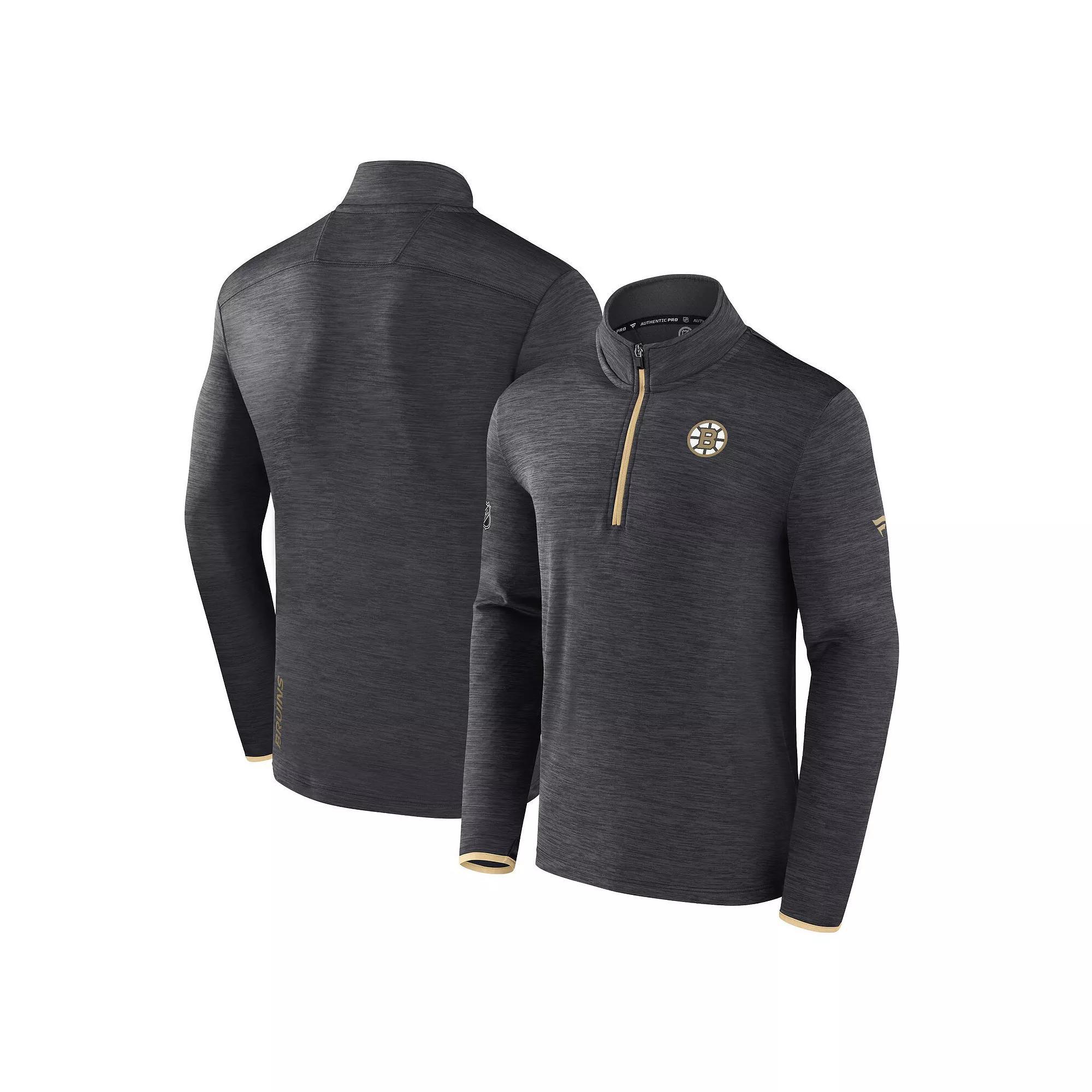 Men's Fanatics  Heather Charcoal Boston Bruins Authentic Pro Quarter-Zip Pullover Top, Size: 2XL Product Image
