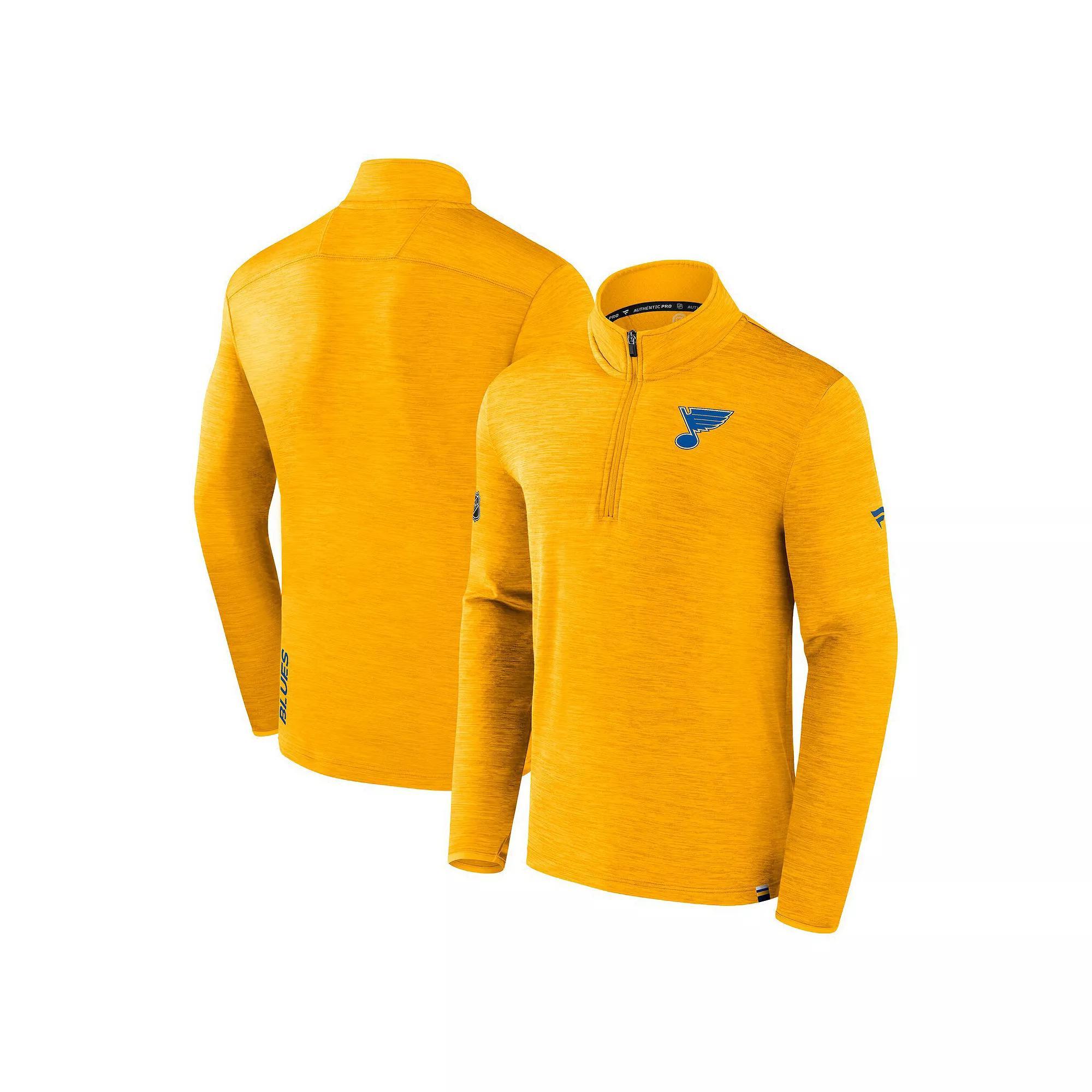 Men's Fanatics Heather Gold St. Louis Blues Authentic Pro Quarter-Zip Top, Size: Large Product Image