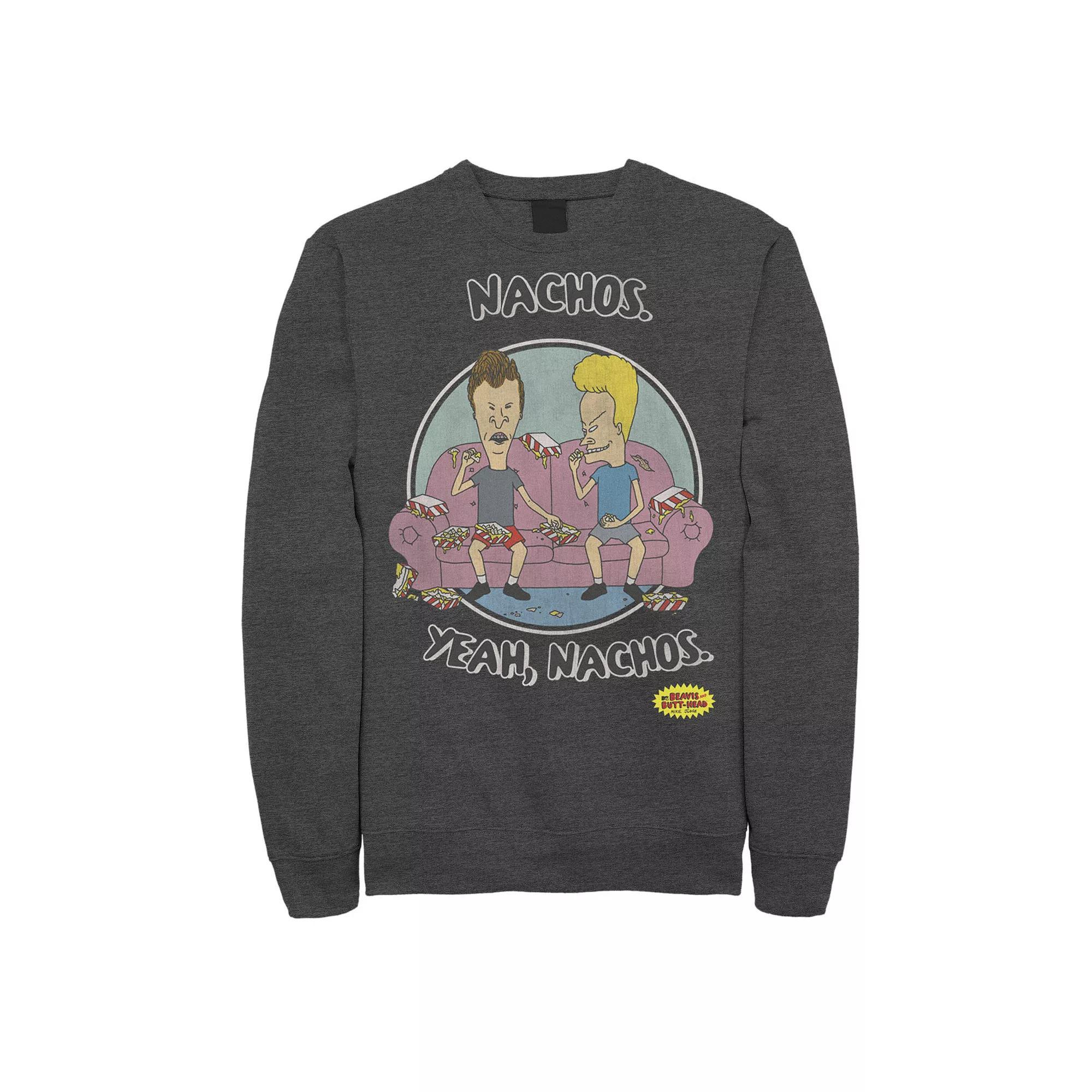 Men's Beavis And Butt-Head Nacho Yeah Nachos Portrait Fleece Top, Size: Medium, Grey Heather Product Image