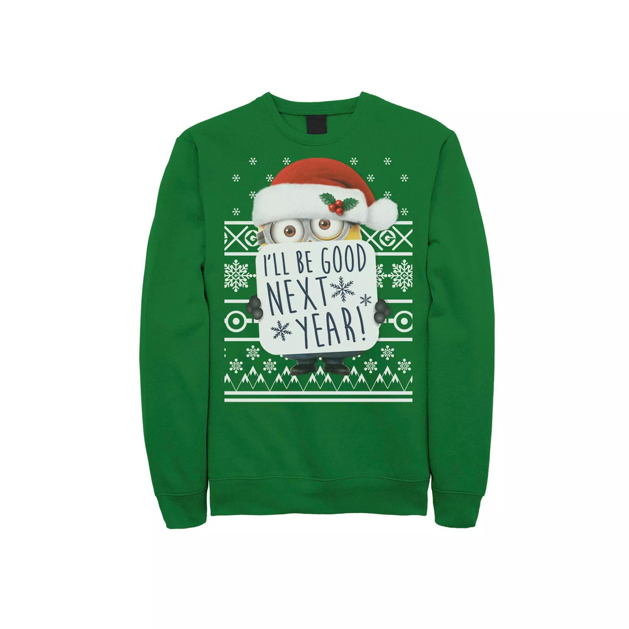 Men's Despicable Me Minions I'll Be Good Next Year Sweatshirt, Size: Small, Blue Product Image
