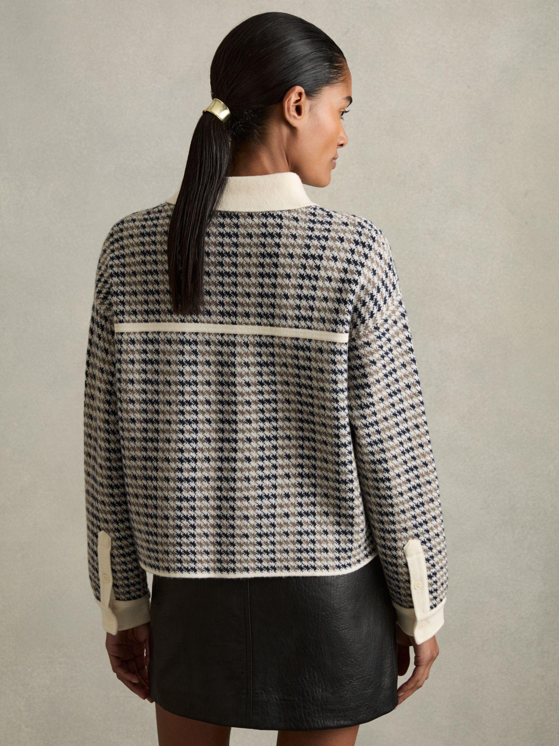 Wool-Cashmere Houndstooth Cardigan in Navy/Camel Product Image