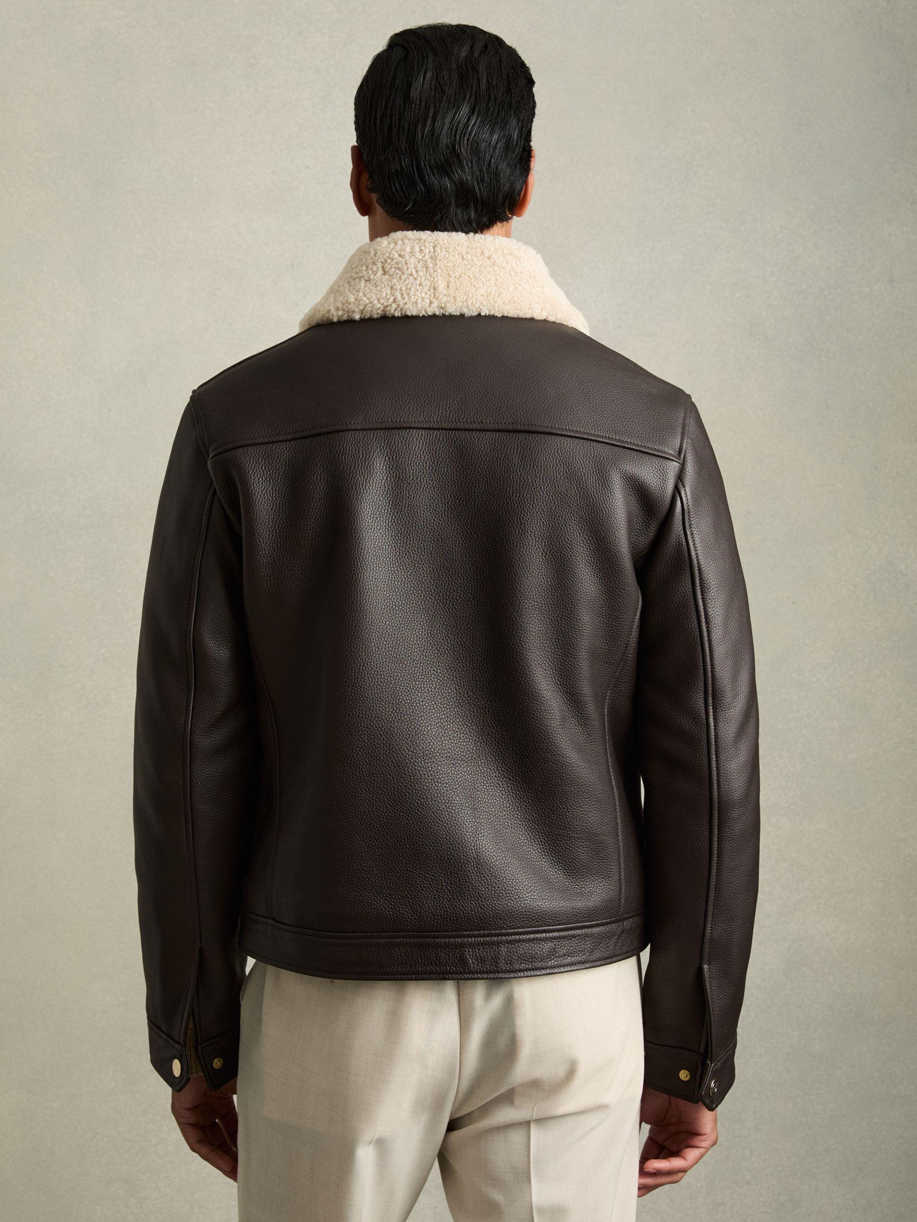 Shearling-Collar Leather Jacket in Dark Brown Product Image