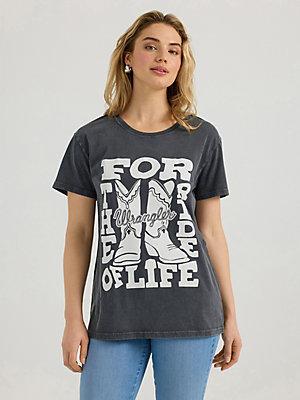Women's Wrangler Western Graphic Boyfriend Tee in Olivine Mineral Wash Product Image